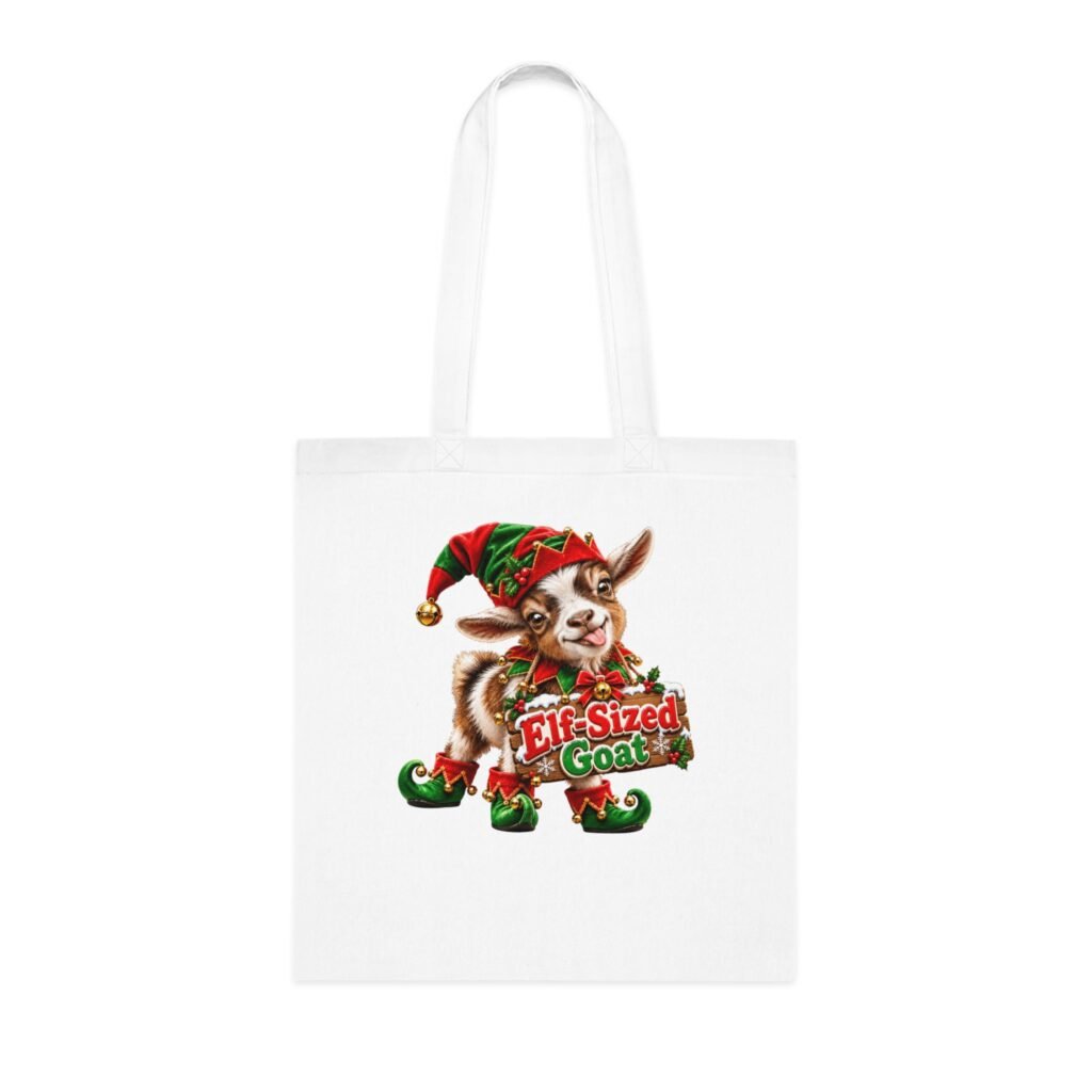 Elf-Sized Goat Tote Bag, Cute Baby Goat Christmas Bag, Goat Lover Gift, Xmas Shopping Bag, Christmas Gift Bag
