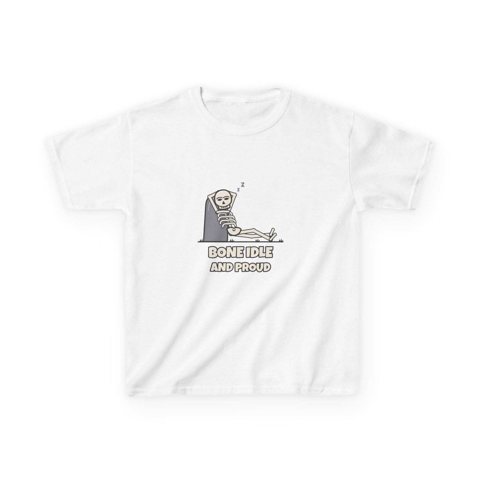 Kids Bone Idle and Proud T-Shirt, Funny Skeleton Halloween Shirt, Kids Halloween Tee, Lazy Skeleton Top, Spooky Season