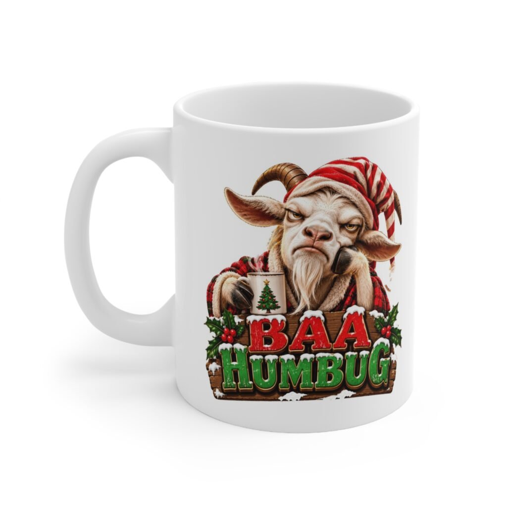 Baa Humbug Mug, Grumpy Goat Christmas Mug, Goat Lover Gift, Xmas Coffee Mug, Secret Santa Gift 11oz