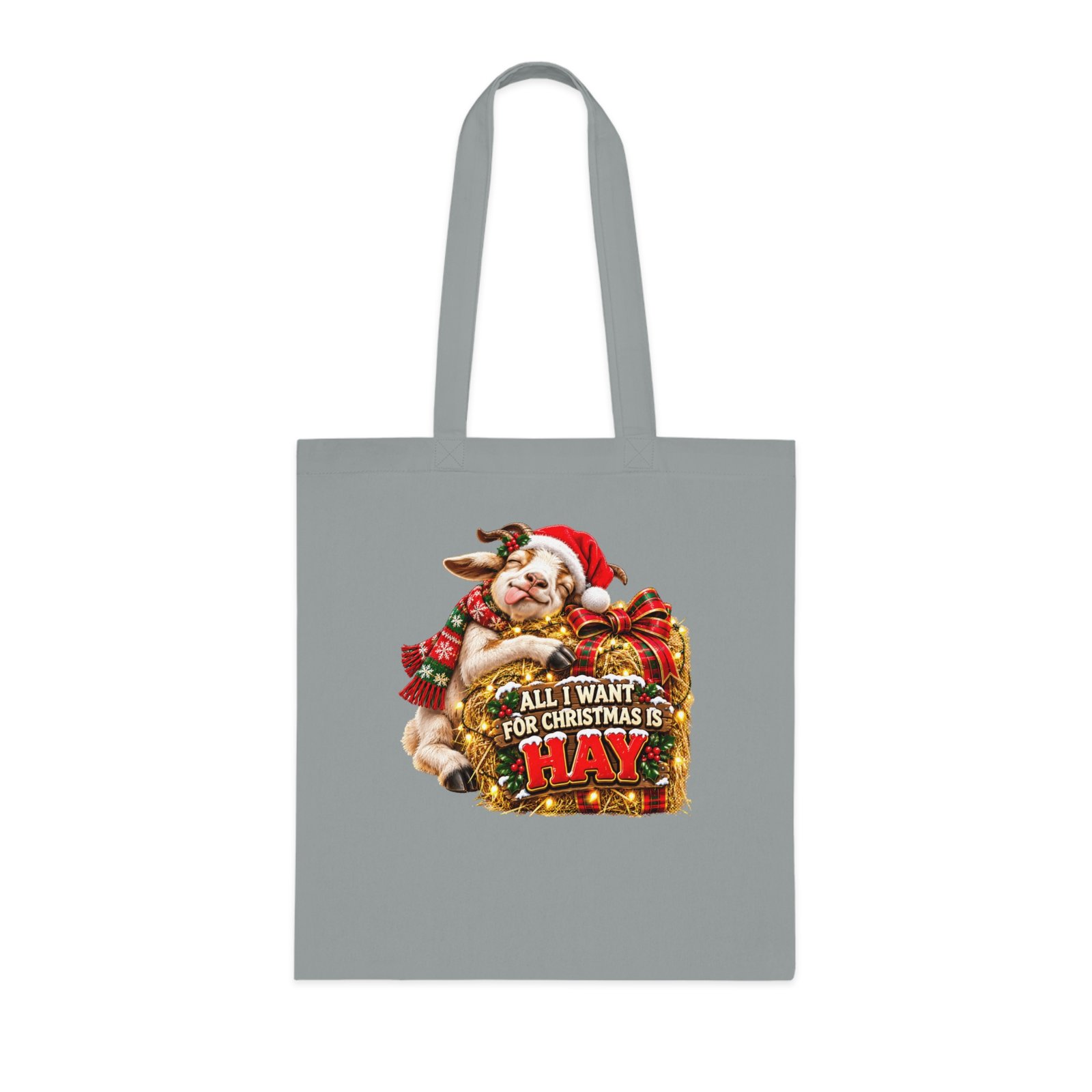All I Want for Christmas Is Hay Tote Bag, Funny Goat Christmas Bag, Goat Lover Gift, Xmas Shopping Bag, Christmas Gift Bag - Image 2