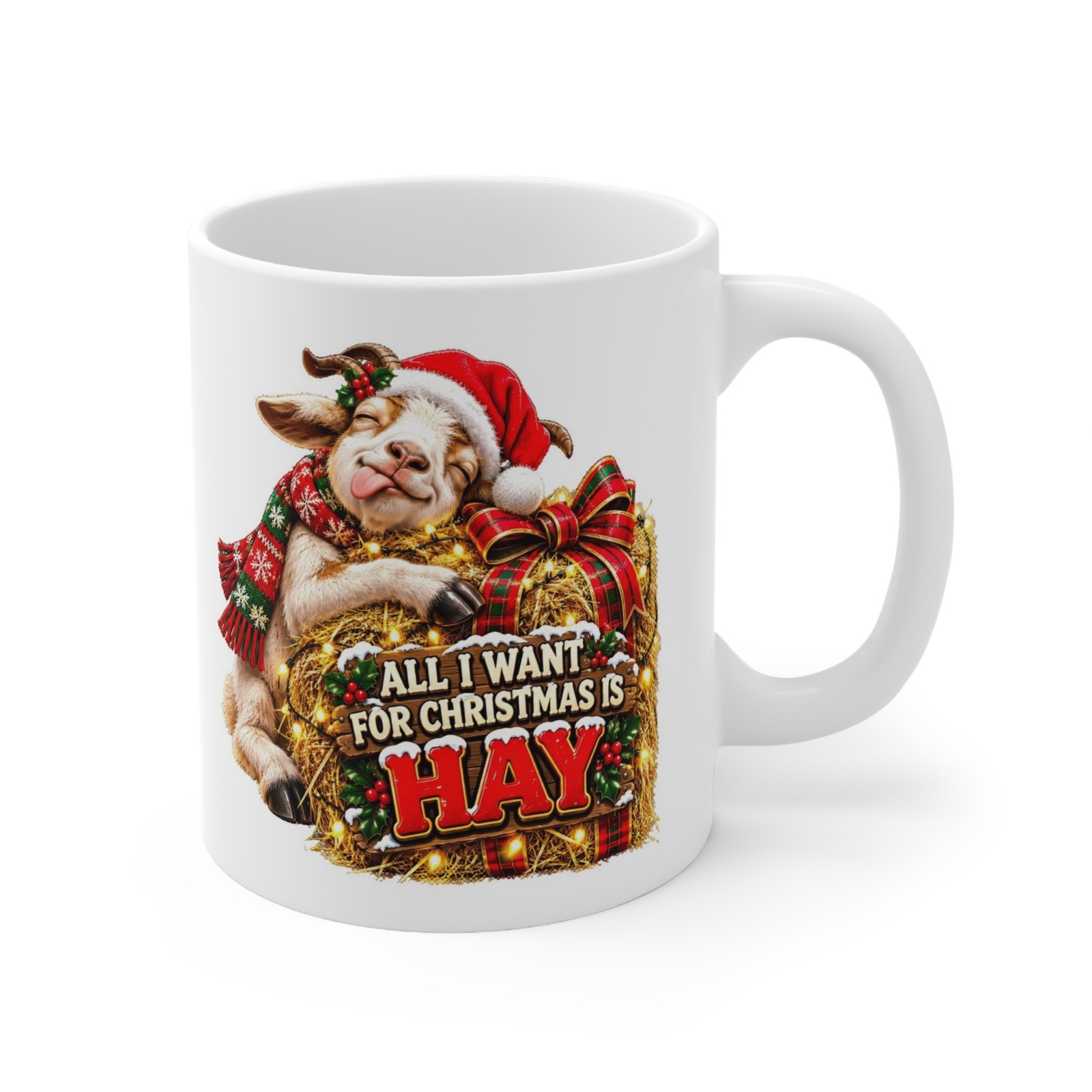 All I Want for Christmas Is Hay Mug, Funny Goat Christmas Mug, Goat Lover Gift, Xmas Coffee Mug, Secret Santa Gift 11oz - Image 3