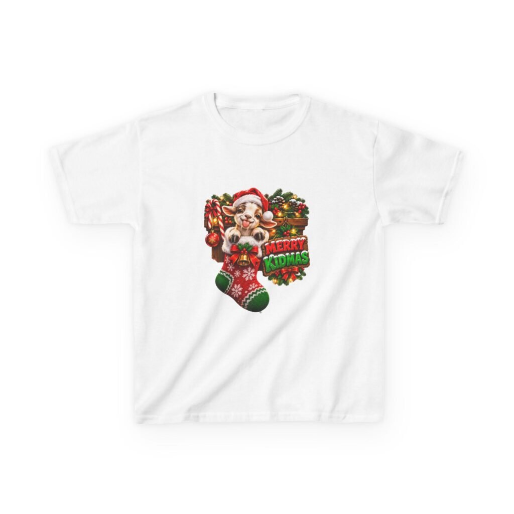 Kids Merry Kidmas T-Shirt, Cute Baby Goat Christmas Shirt, Kids Xmas Tee, Goat Lover Gift, Childrens Christmas Top