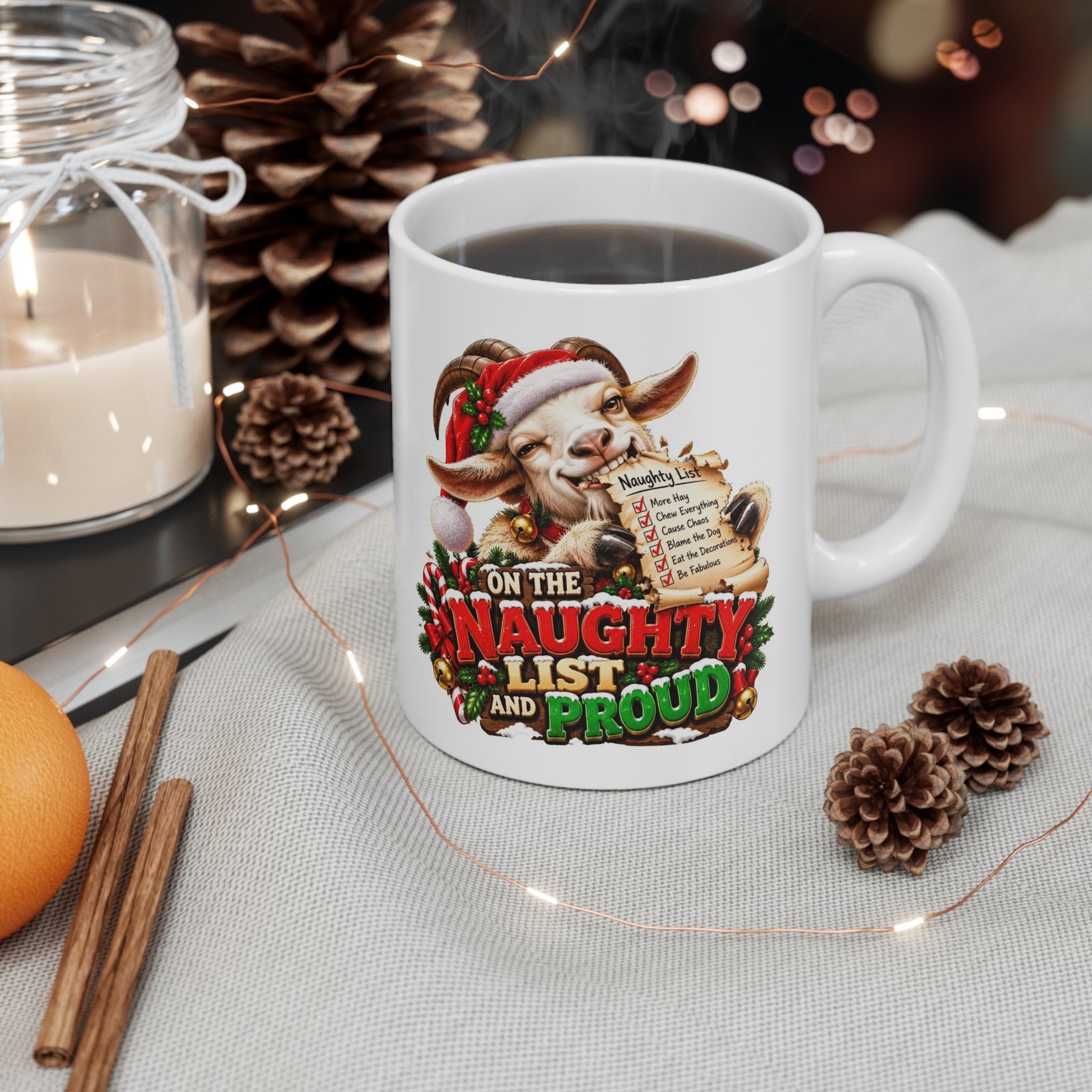 On The Naughty List And Proud Mug, Funny Goat Christmas Mug, Goat Lover Gift, Xmas Coffee Mug, Secret Santa Gift 11oz - Image 4