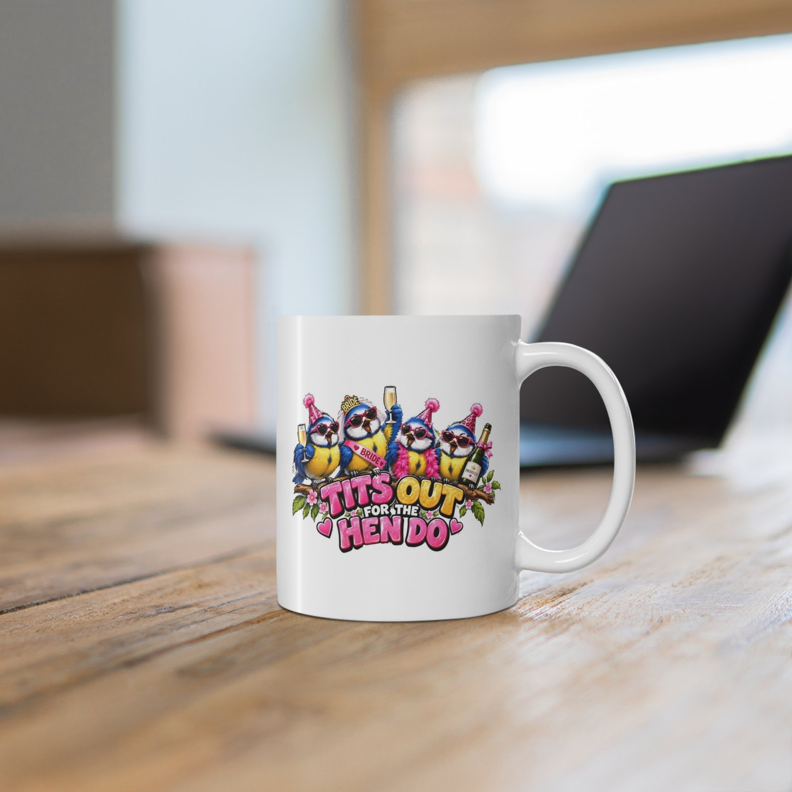 Tits Out For The Hen Do Mug, Funny Blue Tit Hen Party Mug, Cheeky Bird Pun Coffee Mug, Bride To Be Gift 11oz - Image 6