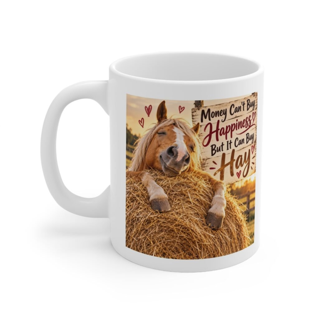 Money Can't Buy Happiness But It Can Buy Hay Mug, Funny Horse Mug, Equestrian Coffee Mug, Horse Lover Gift 11oz