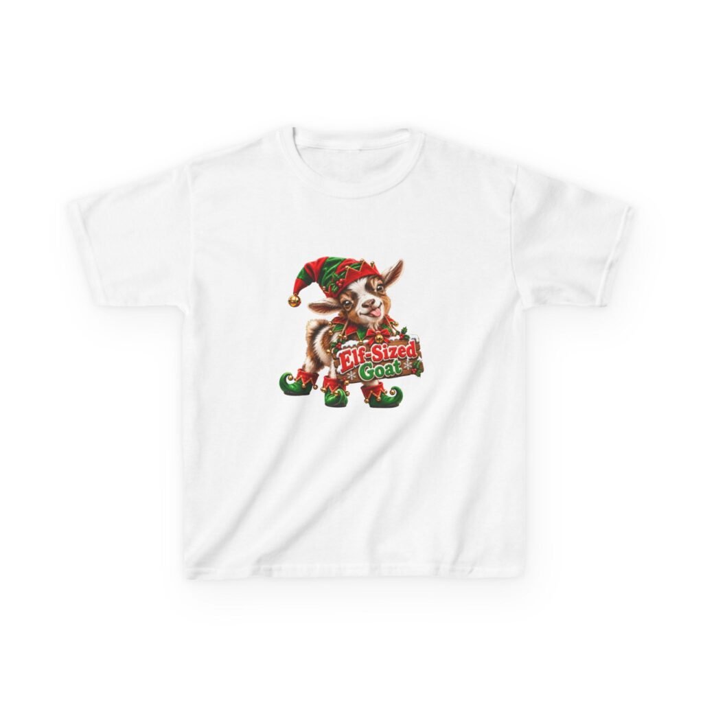 Kids Elf-Sized Goat T-Shirt, Cute Baby Goat Christmas Shirt, Kids Xmas Tee, Goat Lover Gift, Childrens Christmas Top