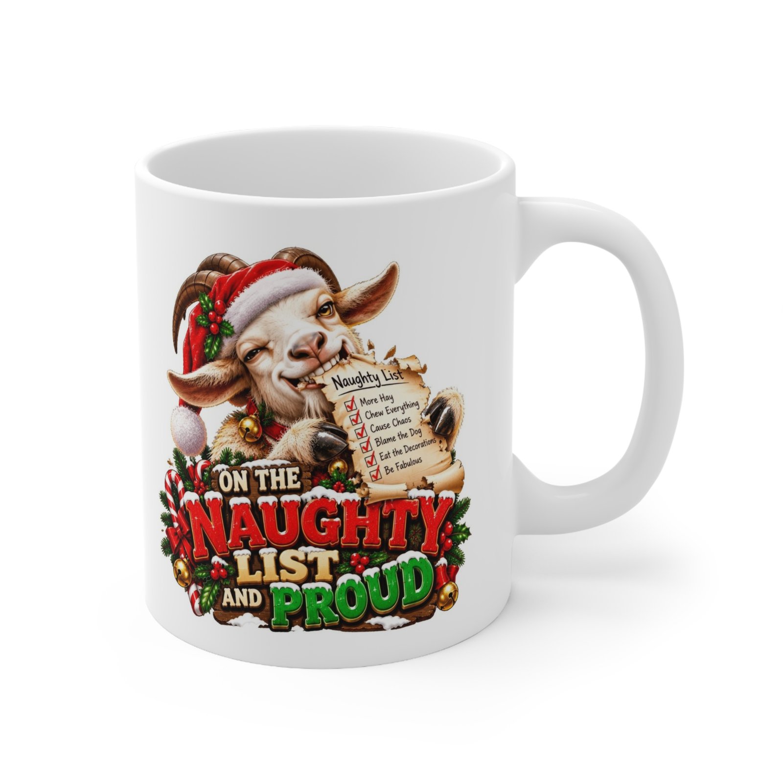 On The Naughty List And Proud Mug, Funny Goat Christmas Mug, Goat Lover Gift, Xmas Coffee Mug, Secret Santa Gift 11oz - Image 3