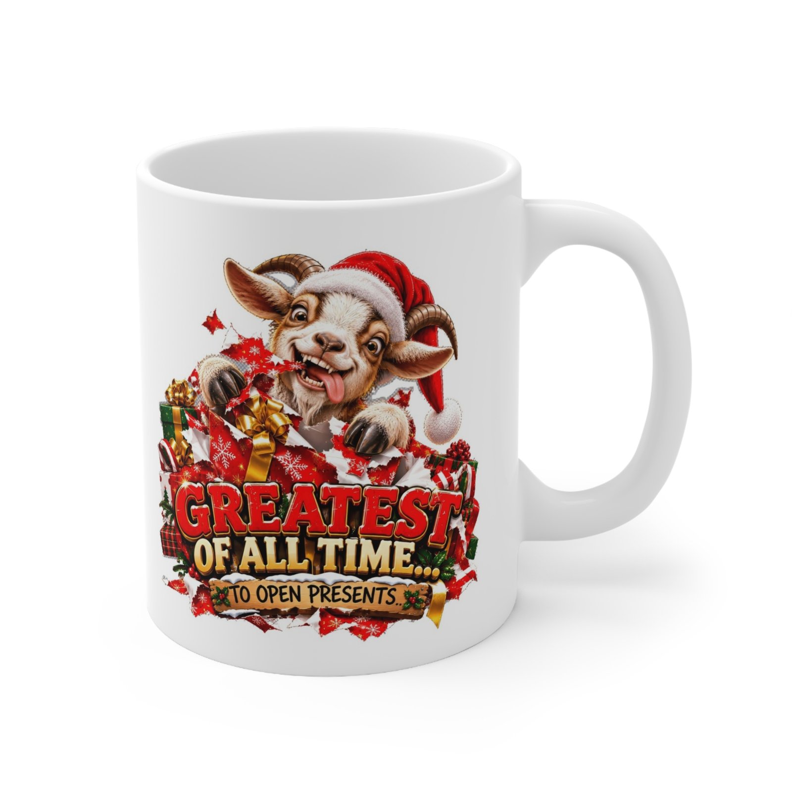 GOAT Greatest Of All Time To Open Presents Mug, Funny Goat Christmas Mug, Goat Lover Gift, Xmas Coffee Mug, Secret Santa Gift 11oz - Image 3