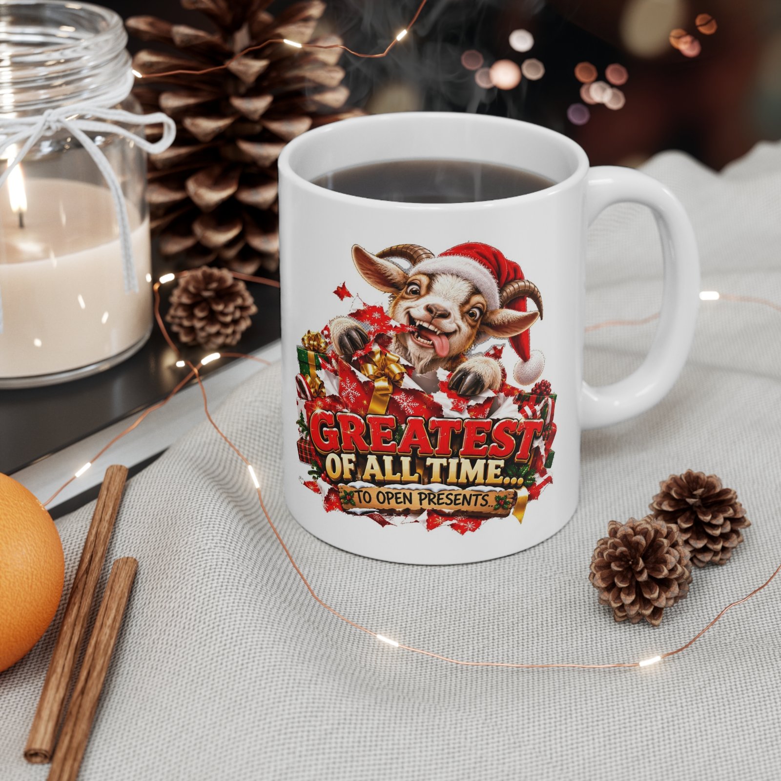 GOAT Greatest Of All Time To Open Presents Mug, Funny Goat Christmas Mug, Goat Lover Gift, Xmas Coffee Mug, Secret Santa Gift 11oz - Image 4