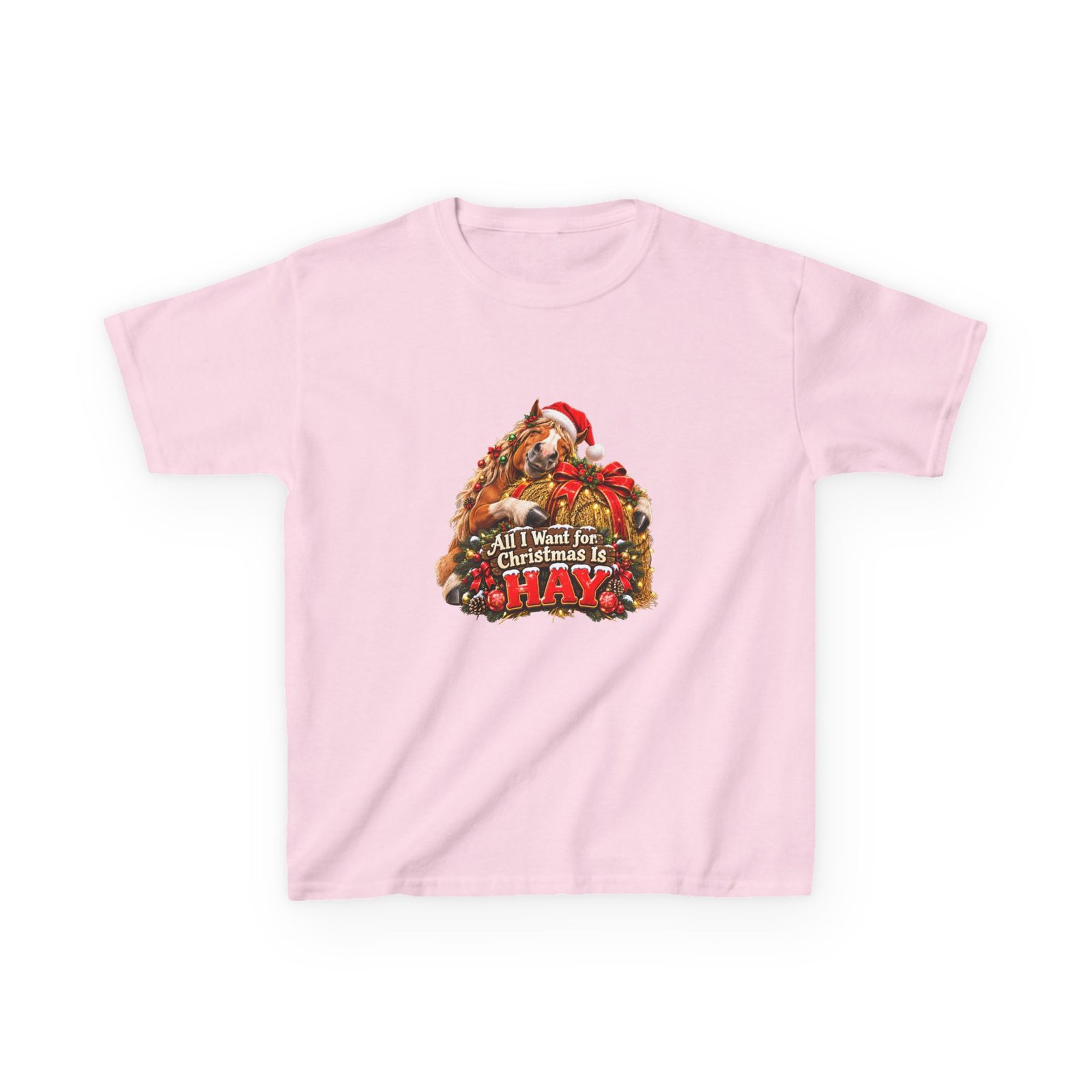 Kids All I Want for Christmas Is Hay T-Shirt, Funny Horse Christmas Shirt, Kids Xmas Tee, Horse Lover Gift, Childrens Christmas Top - Image 4