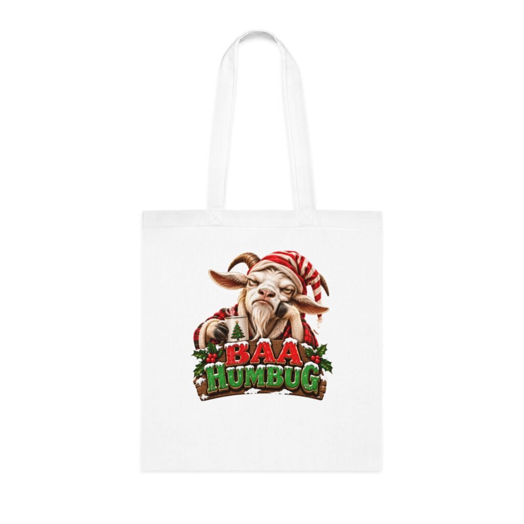 Baa Humbug Tote Bag, Grumpy Goat Christmas Bag, Goat Lover Gift, Xmas Shopping Bag, Christmas Gift Bag