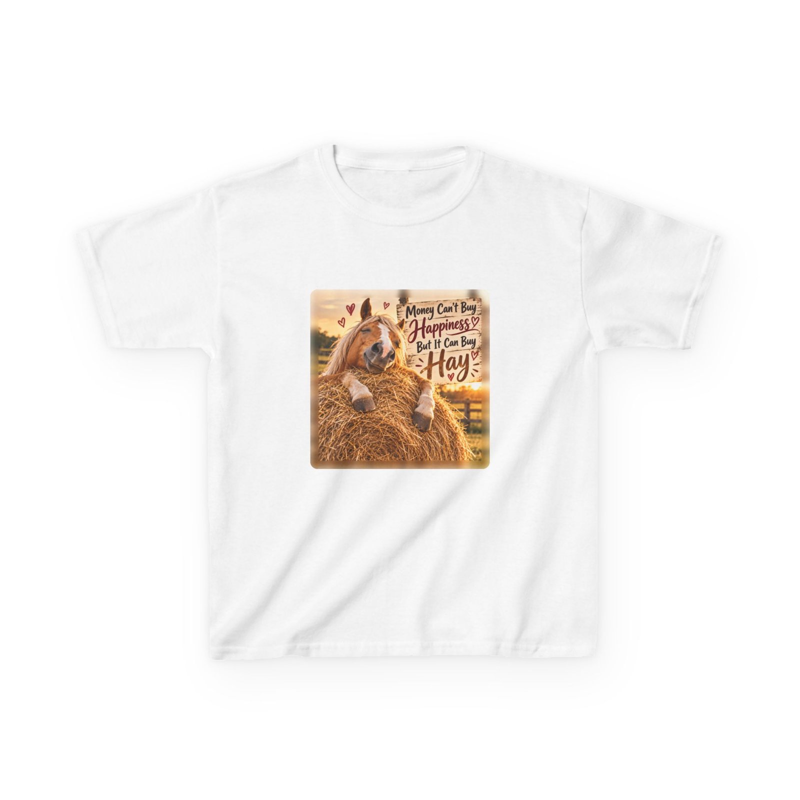 Kids Money Can't Buy Happiness But It Can Buy Hay T-Shirt, Funny Pony Club Gift, Horse Girl Tee, Children's Equestrian Top