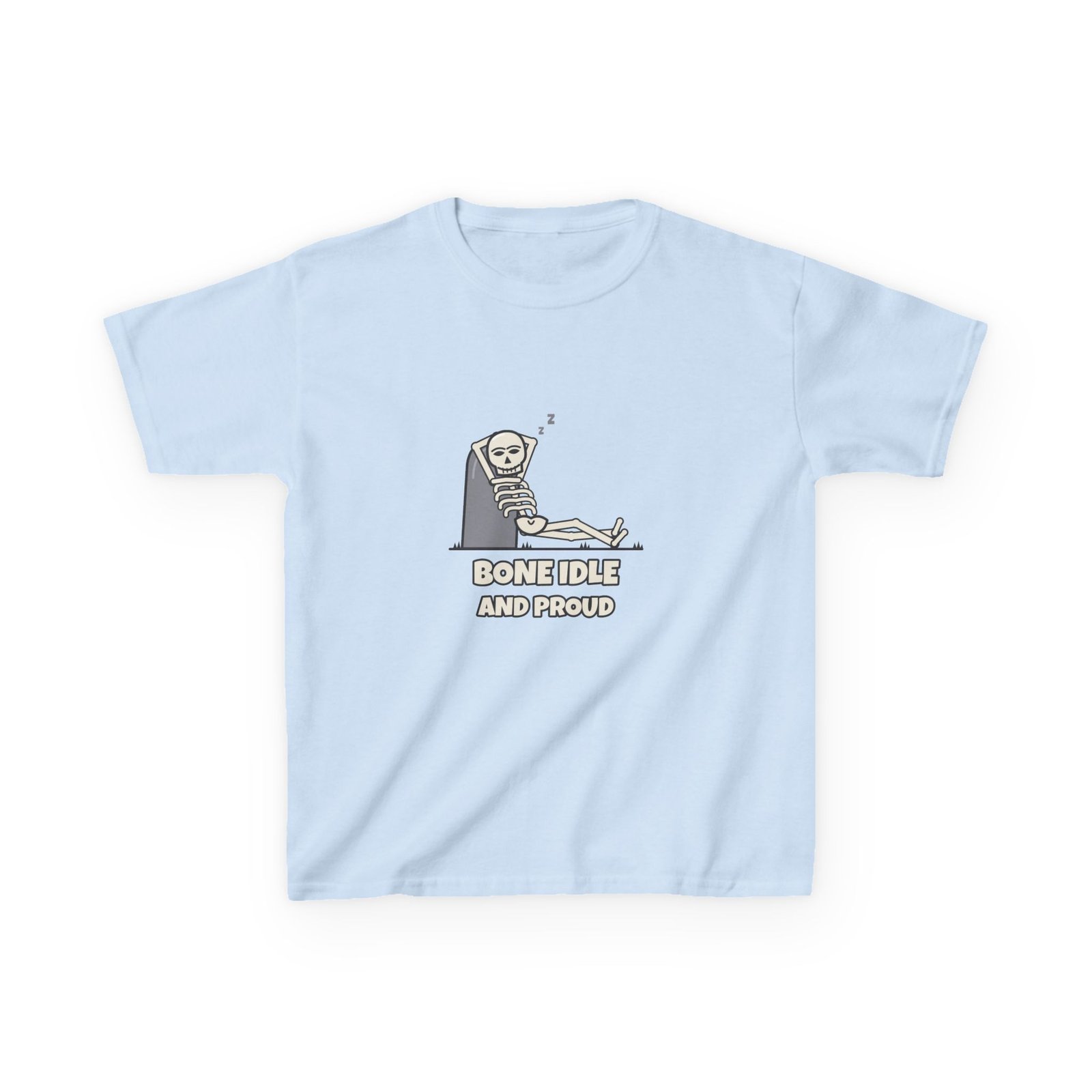 Kids Bone Idle and Proud T-Shirt, Funny Skeleton Halloween Shirt, Kids Halloween Tee, Lazy Skeleton Top, Spooky Season - Image 3