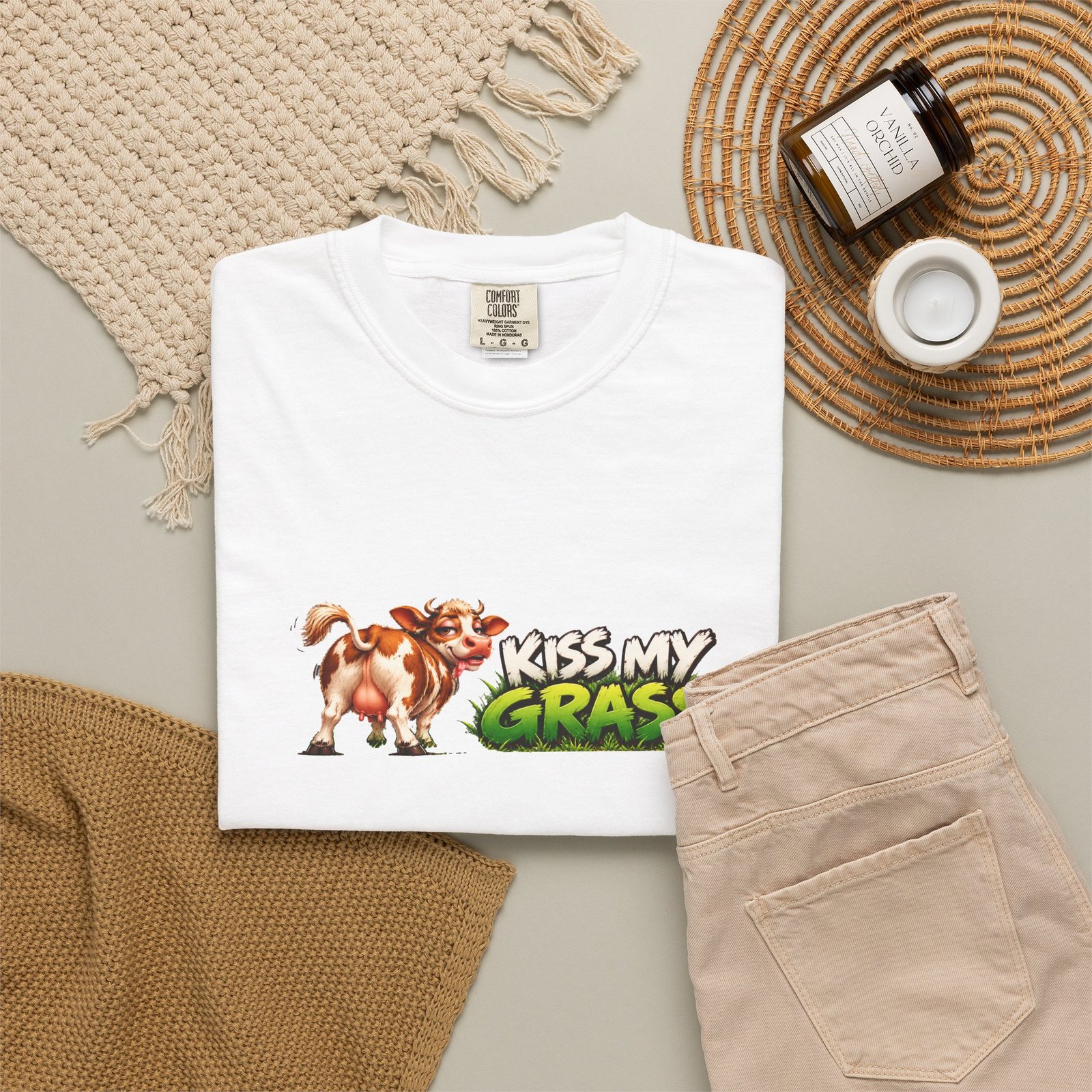 Kiss My Grass T-Shirt, Funny Cow Shirt, Cheeky Cow Tee, Cow Lover Gift, Farm Animal Shirt - Image 4