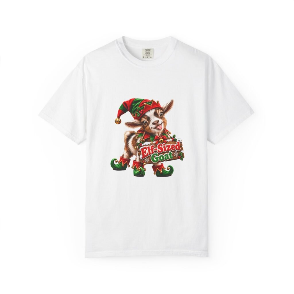 Elf-Sized Goat T-Shirt, Cute Baby Goat Christmas Shirt, Goat Lover Gift, Xmas Tee, Christmas Jumper Alternative