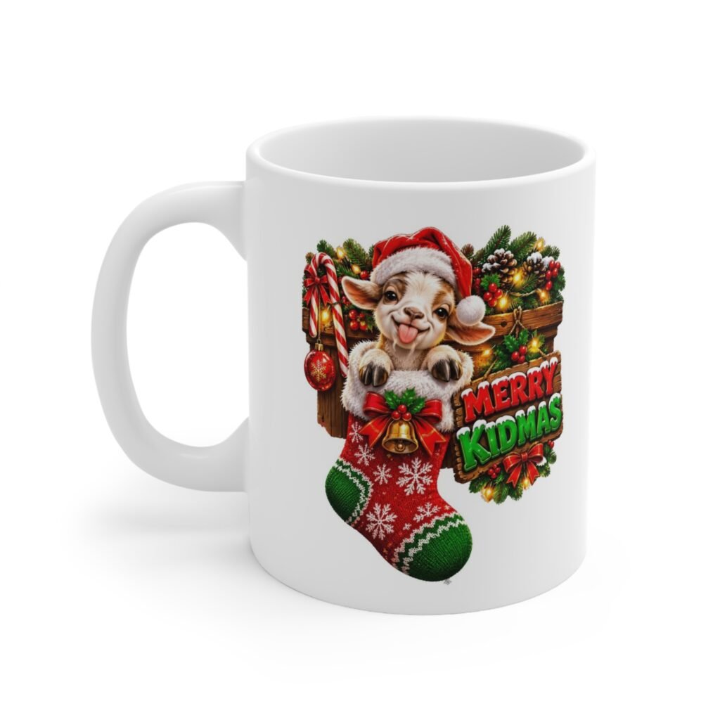 Merry Kidmas Mug, Cute Baby Goat Christmas Mug, Goat Lover Gift, Xmas Coffee Mug, Secret Santa Gift 11oz