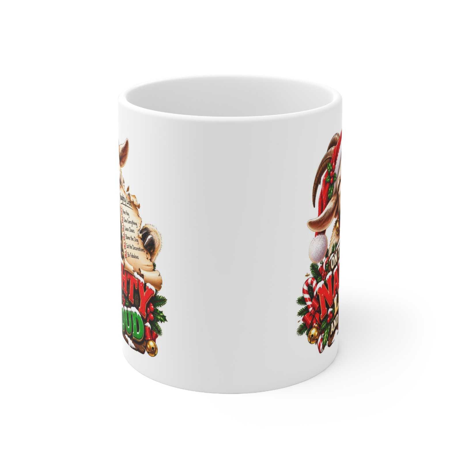 On The Naughty List And Proud Mug, Funny Goat Christmas Mug, Goat Lover Gift, Xmas Coffee Mug, Secret Santa Gift 11oz - Image 2