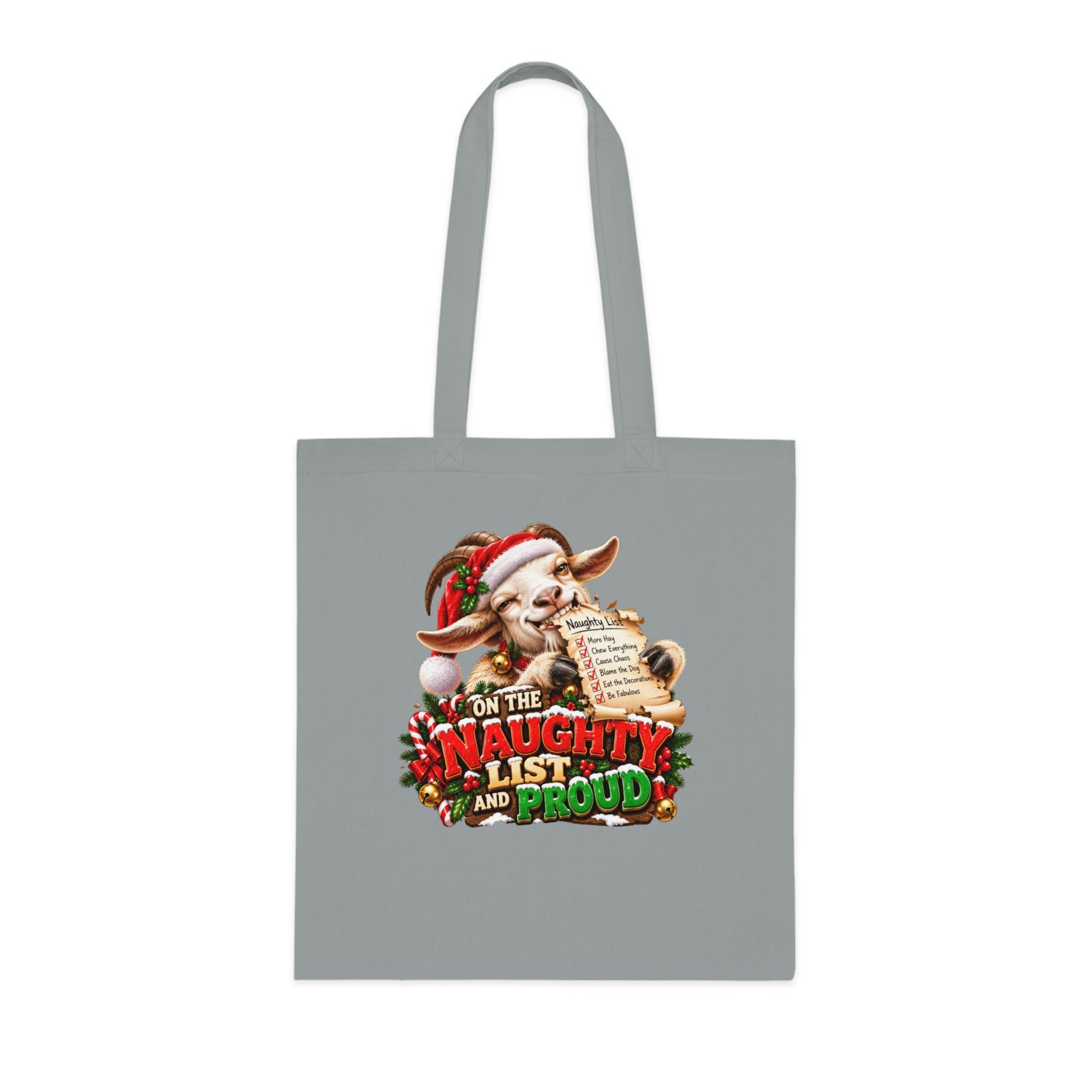 On The Naughty List And Proud Tote Bag, Funny Goat Christmas Bag, Goat Lover Gift, Xmas Shopping Bag, Christmas Gift Bag - Image 2