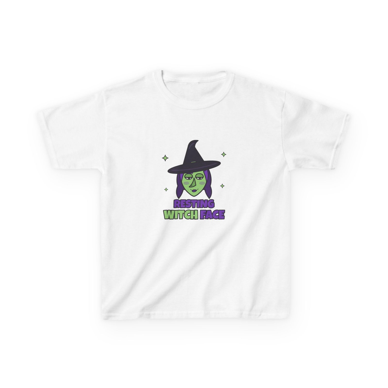 Kids Resting Witch Face T-Shirt, Funny Witch Halloween Shirt, Girls Halloween Tee, Green Witch Top, Spooky Season