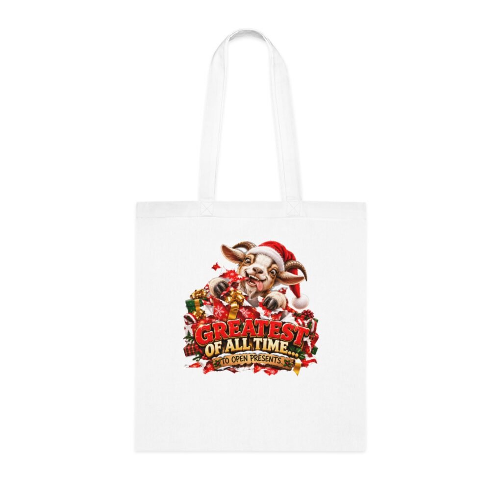 GOAT Greatest Of All Time To Open Presents Tote Bag, Funny Goat Christmas Bag, Goat Lover Gift, Xmas Shopping Bag, Christmas Gift Bag