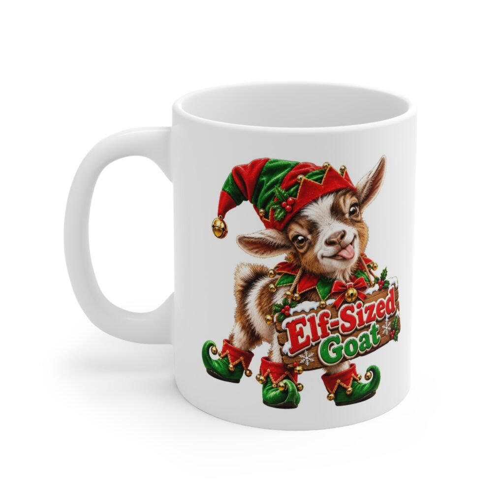 Elf-Sized Goat Mug, Cute Baby Goat Christmas Mug, Goat Lover Gift, Xmas Coffee Mug, Secret Santa Gift 11oz