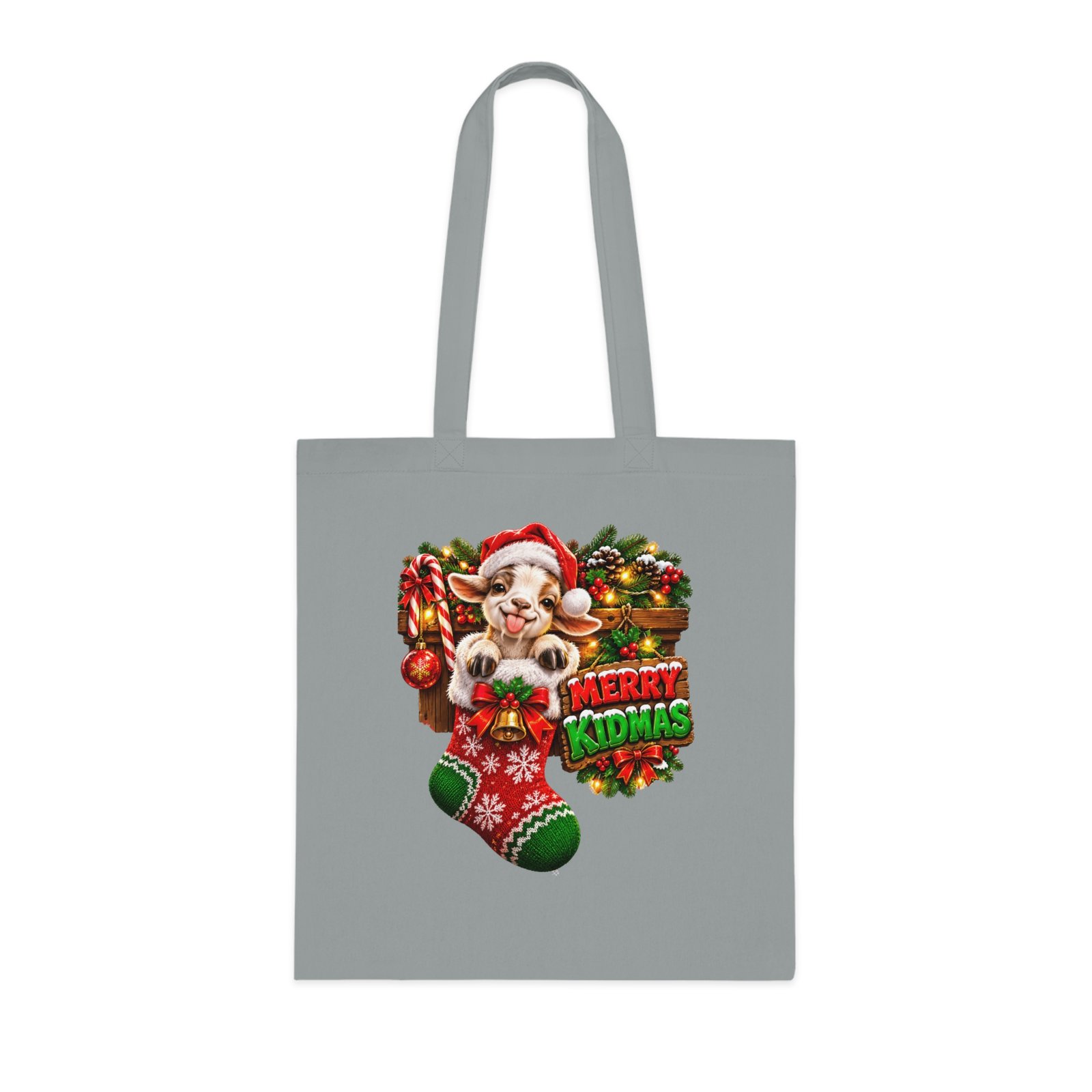 Merry Kidmas Tote Bag, Cute Baby Goat Christmas Bag, Goat Lover Gift, Xmas Shopping Bag, Christmas Gift Bag - Image 2