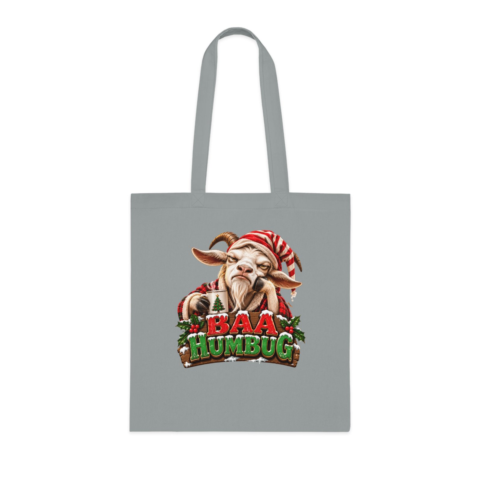 Baa Humbug Tote Bag, Grumpy Goat Christmas Bag, Goat Lover Gift, Xmas Shopping Bag, Christmas Gift Bag - Image 2