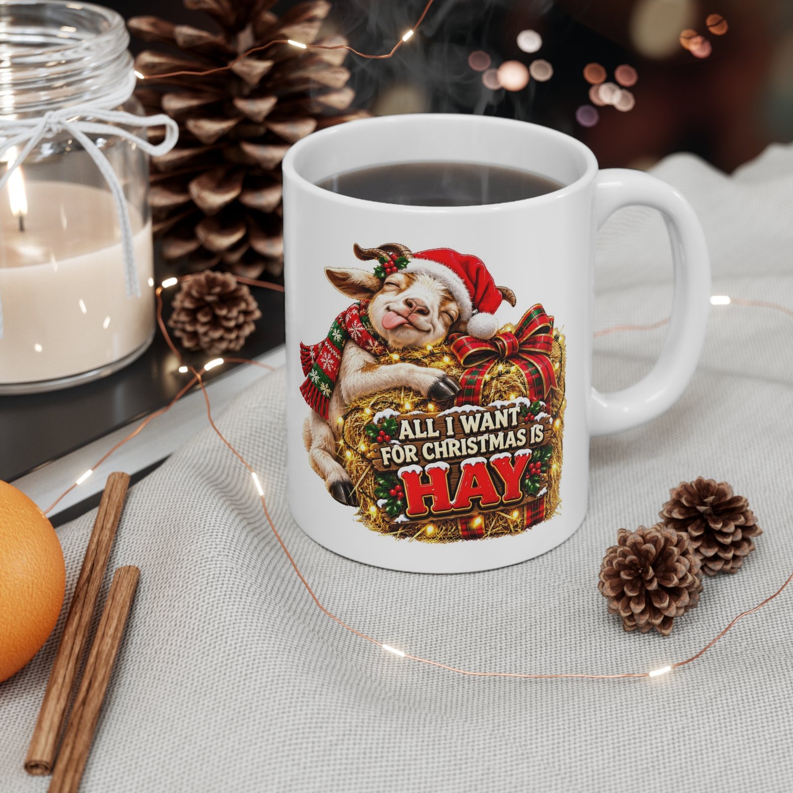 All I Want for Christmas Is Hay Mug, Funny Goat Christmas Mug, Goat Lover Gift, Xmas Coffee Mug, Secret Santa Gift 11oz - Image 4