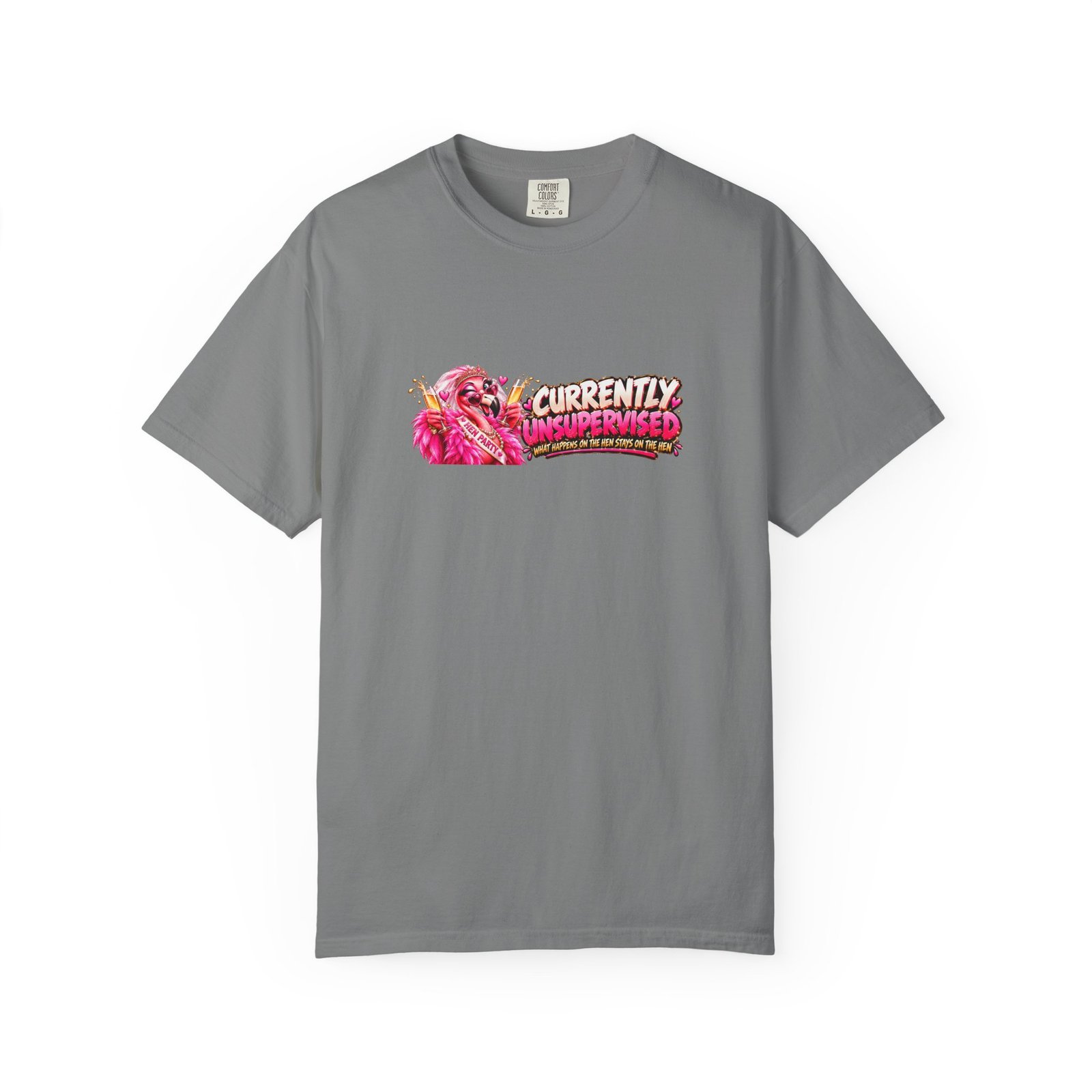 Currently Unsupervised Hen Party T-Shirt, What Happens On The Hen Stays On The Hen, Funny Hen Do Shirt, Flamingo Tee - Image 6