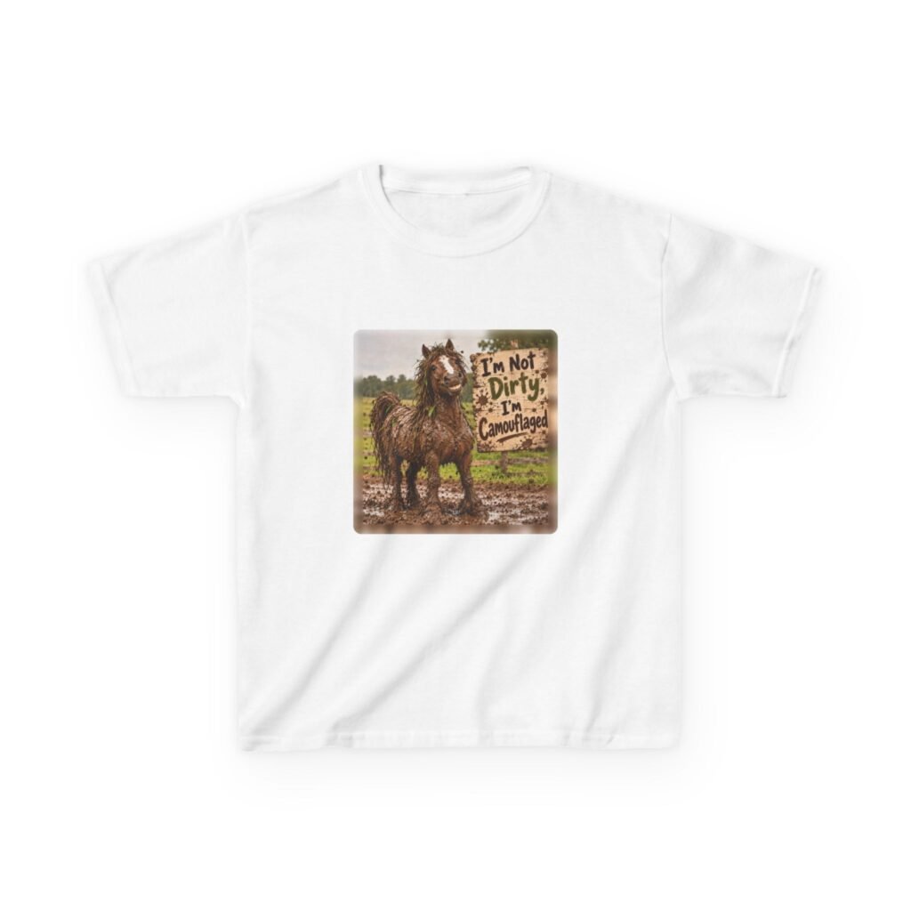 Kids Funny Muddy Horse T-Shirt, I'm Not Dirty I'm Camouflaged, Pony Club Gift, Horse Girl Tee, Children's Equestrian Shirt