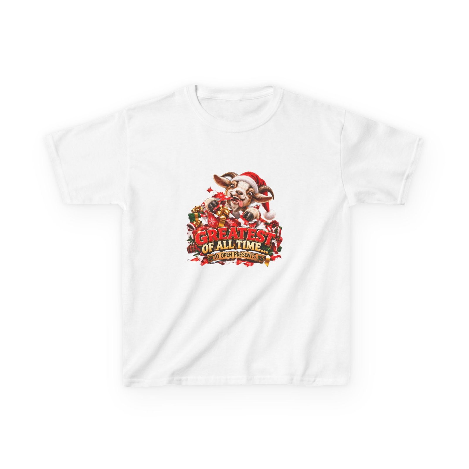 Kids GOAT Greatest Of All Time To Open Presents T-Shirt, Funny Goat Christmas Shirt, Kids Xmas Tee, Goat Lover Gift, Childrens Christmas Top