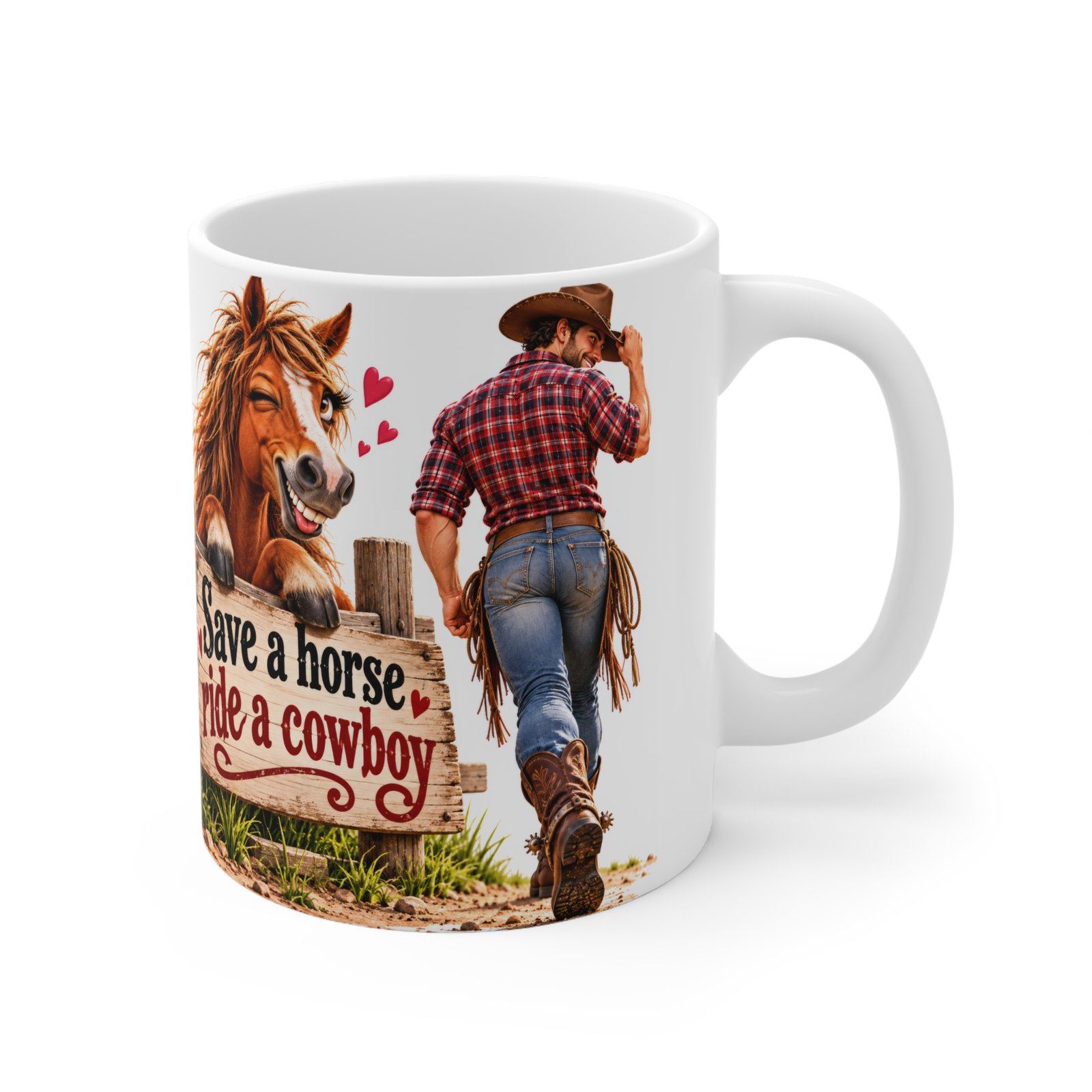 Save a Horse Ride a Cowboy Mug, Funny Rude Horse Coffee Mug, Cheeky Cowgirl Gift, Equestrian Gift for Her, Horse Lover Mug 11oz - Image 3