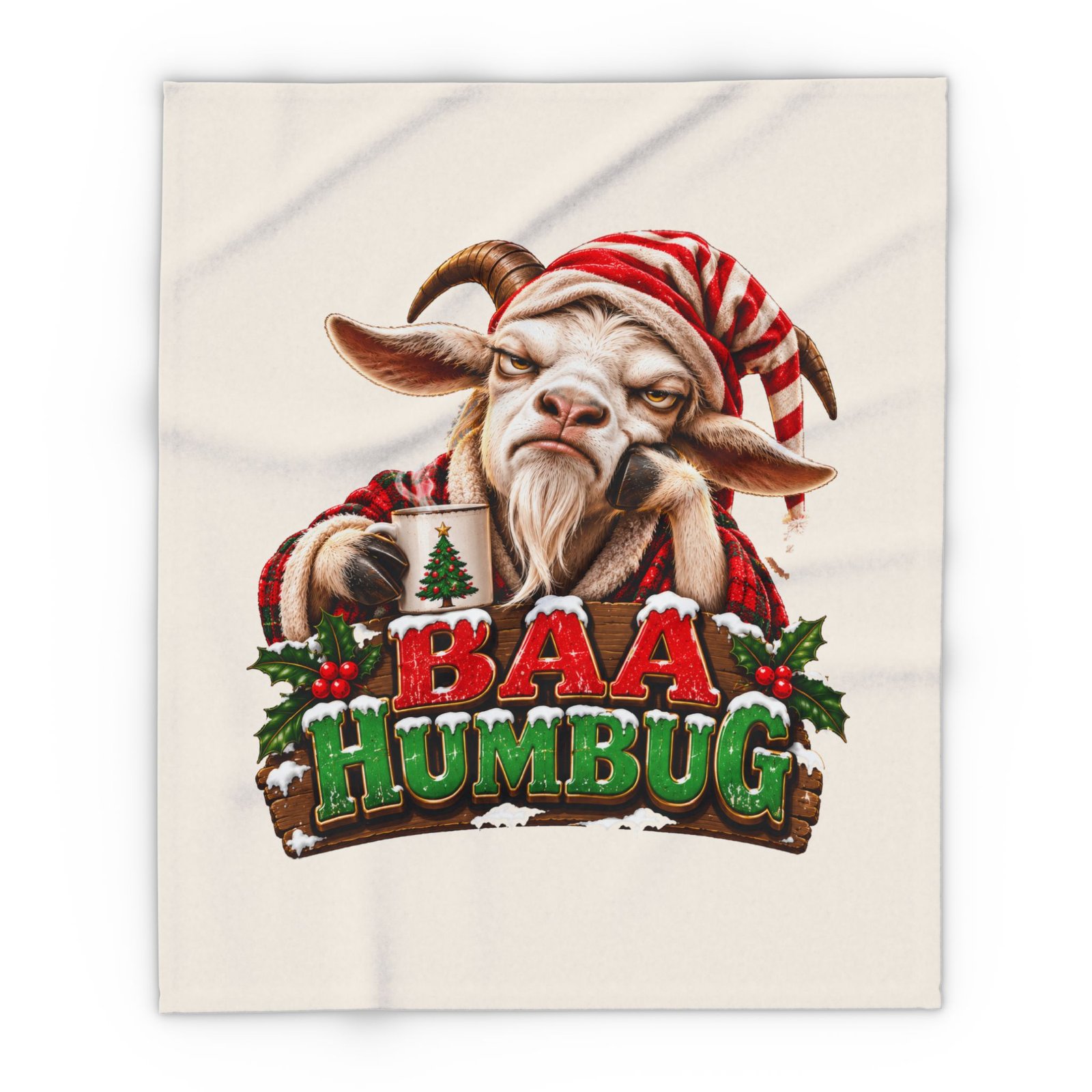Baa Humbug Christmas Blanket, Funny Goat Fleece Throw, Festive Sofa Blanket, Christmas Gift, Goat Lover Gift - Image 7