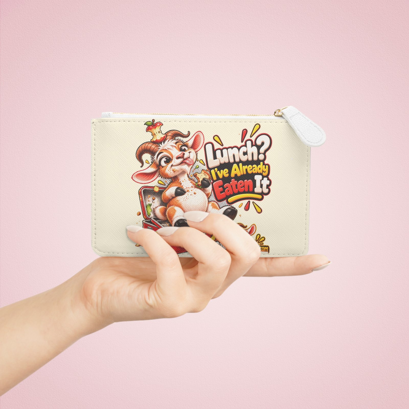 Lunch, I've Already Eaten It Mini Clutch Bag, Funny Goat Zip Purse Makeup Bag, Snack Lover Gift, Gift for Her - Image 4