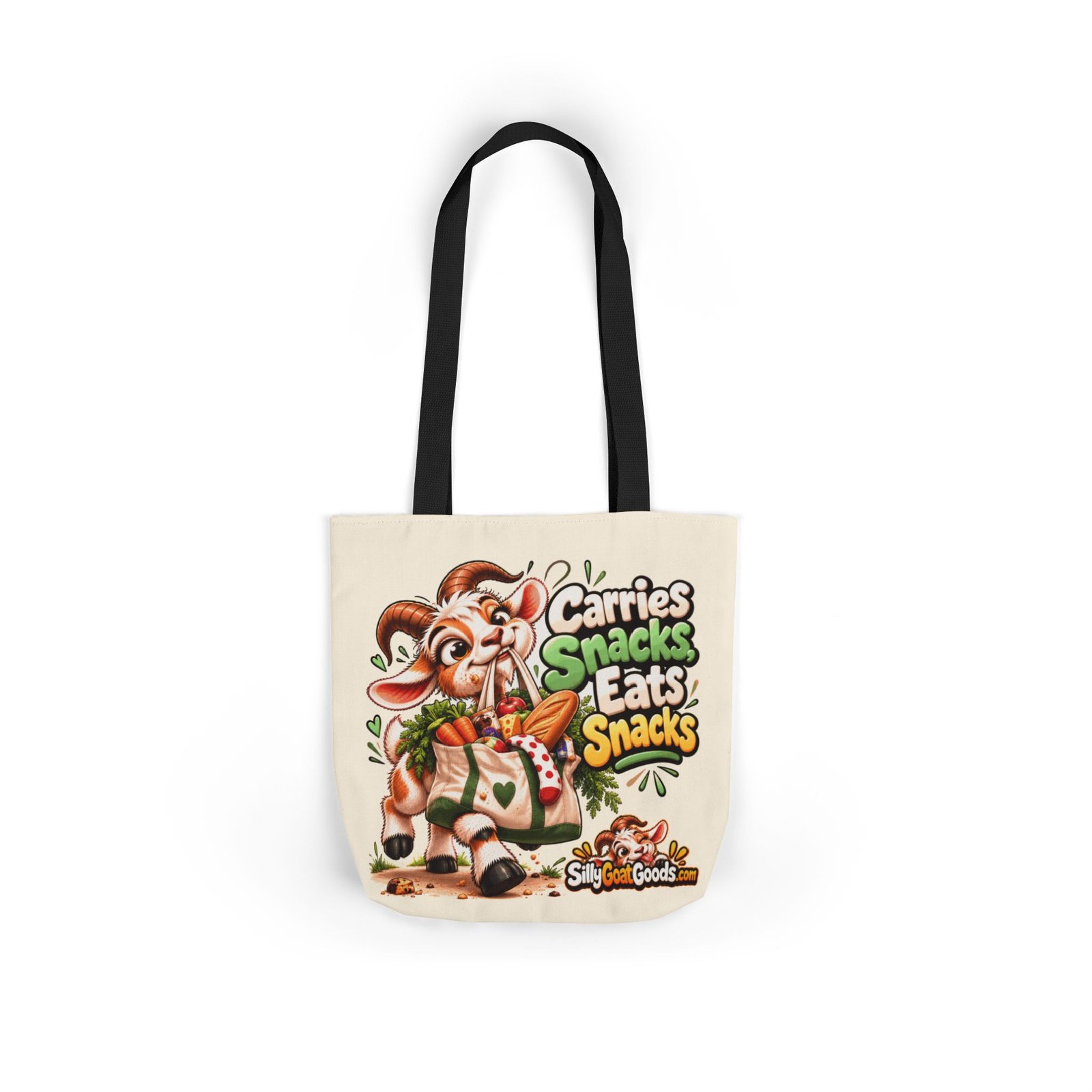 Carries Snacks, Eats Snacks Canvas Tote Bag, Funny Goat Coloured Strap Tote, Snack Lover Gift, Gift for Her - Image 4