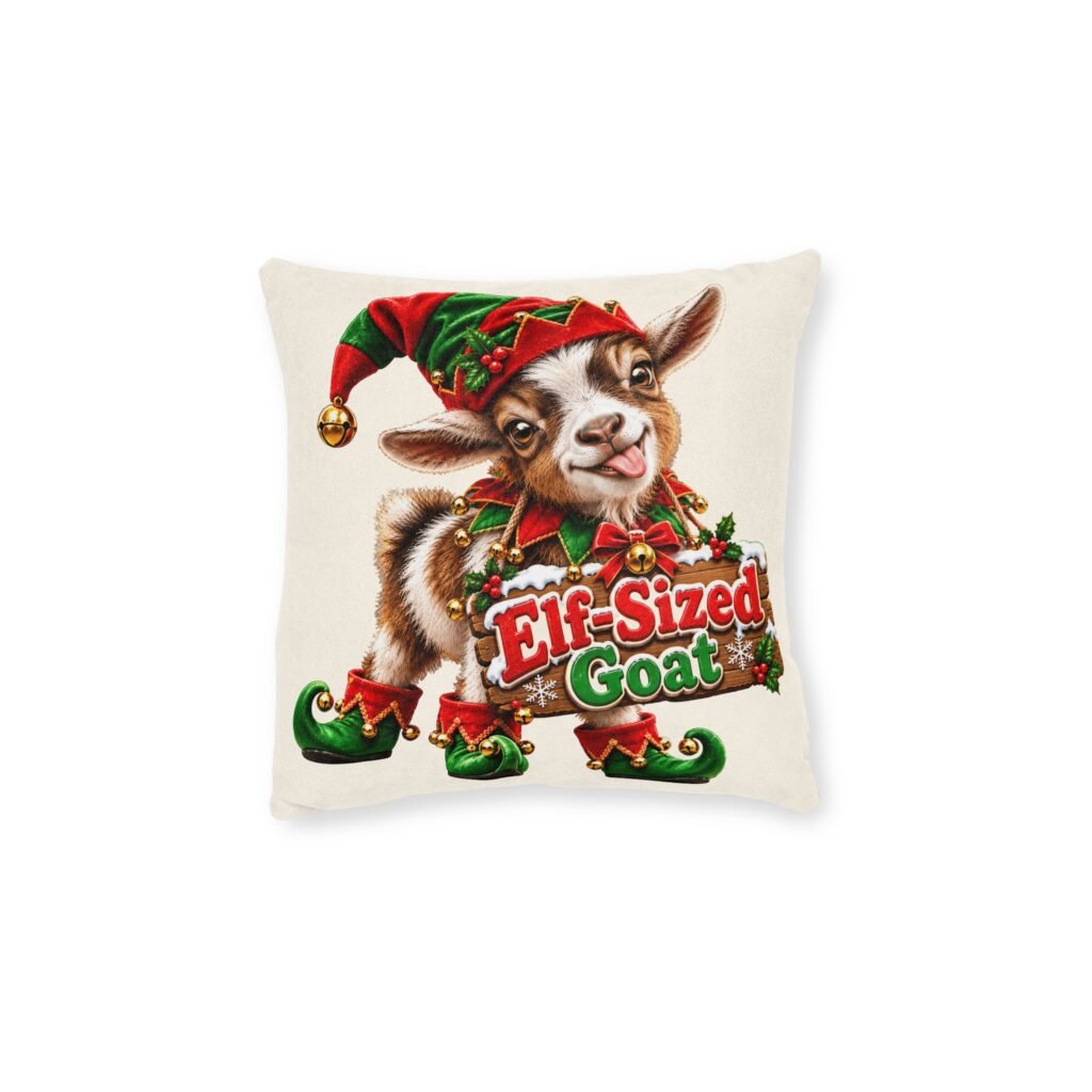 Elf-Sized Goat Christmas Cushion, Funny Goat Throw Pillow, Festive Home Decor, Christmas Gift, Goat Lover Gift