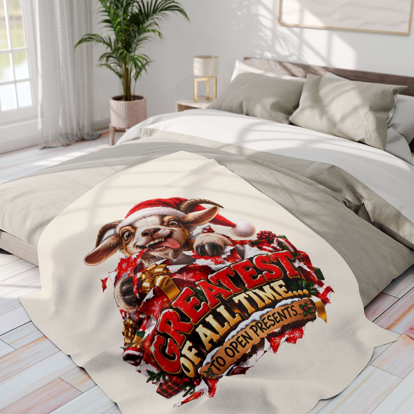 GOAT Greatest Of All Time To Open Presents Christmas Blanket, Funny Goat Fleece Throw, Festive Sofa Blanket, Christmas Gift, Goat Lover Gift - Image 12