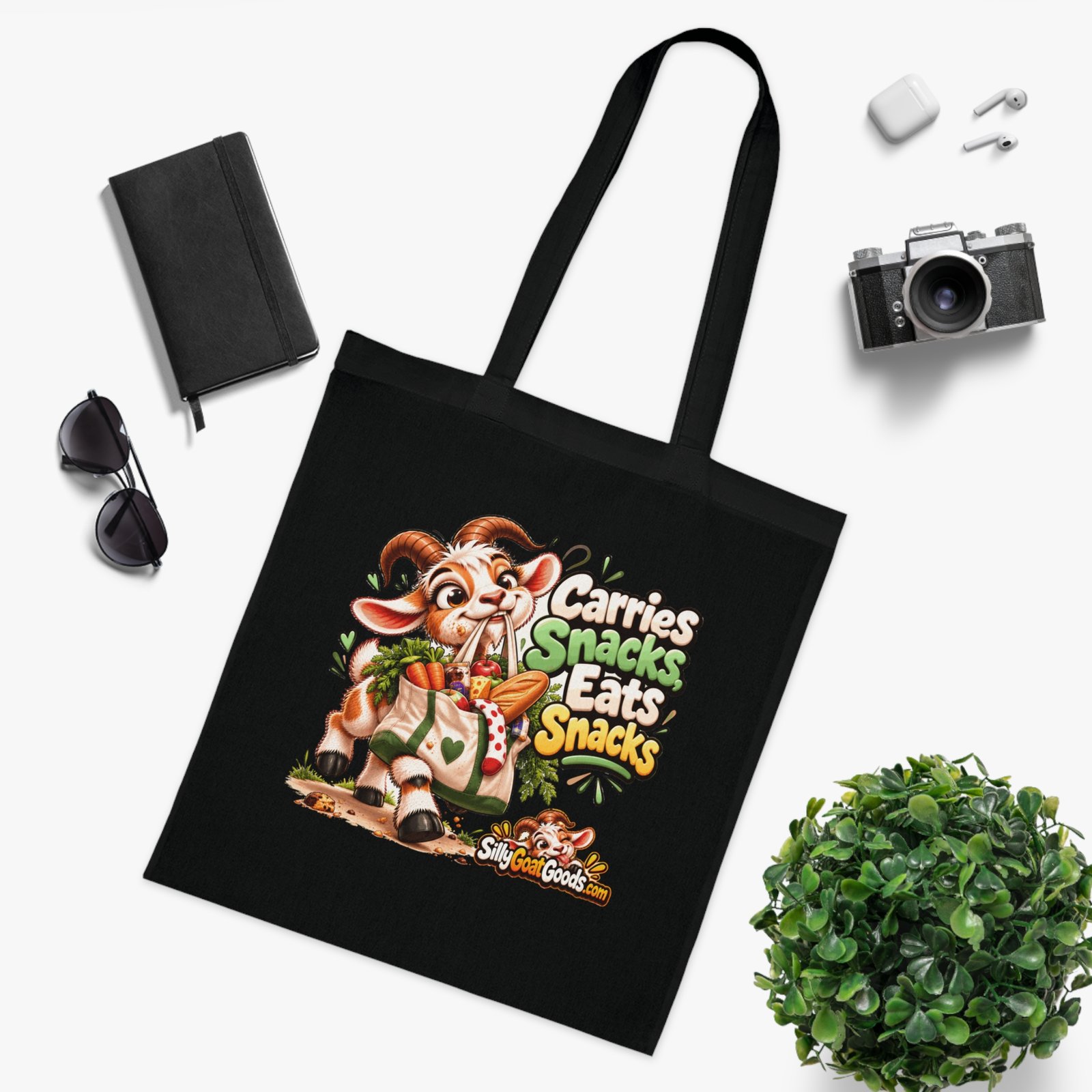 Carries Snacks, Eats Snacks Tote Bag, Funny Goat Cotton Shopping Bag, Snack Lover Gift, Gift for Her - Image 9