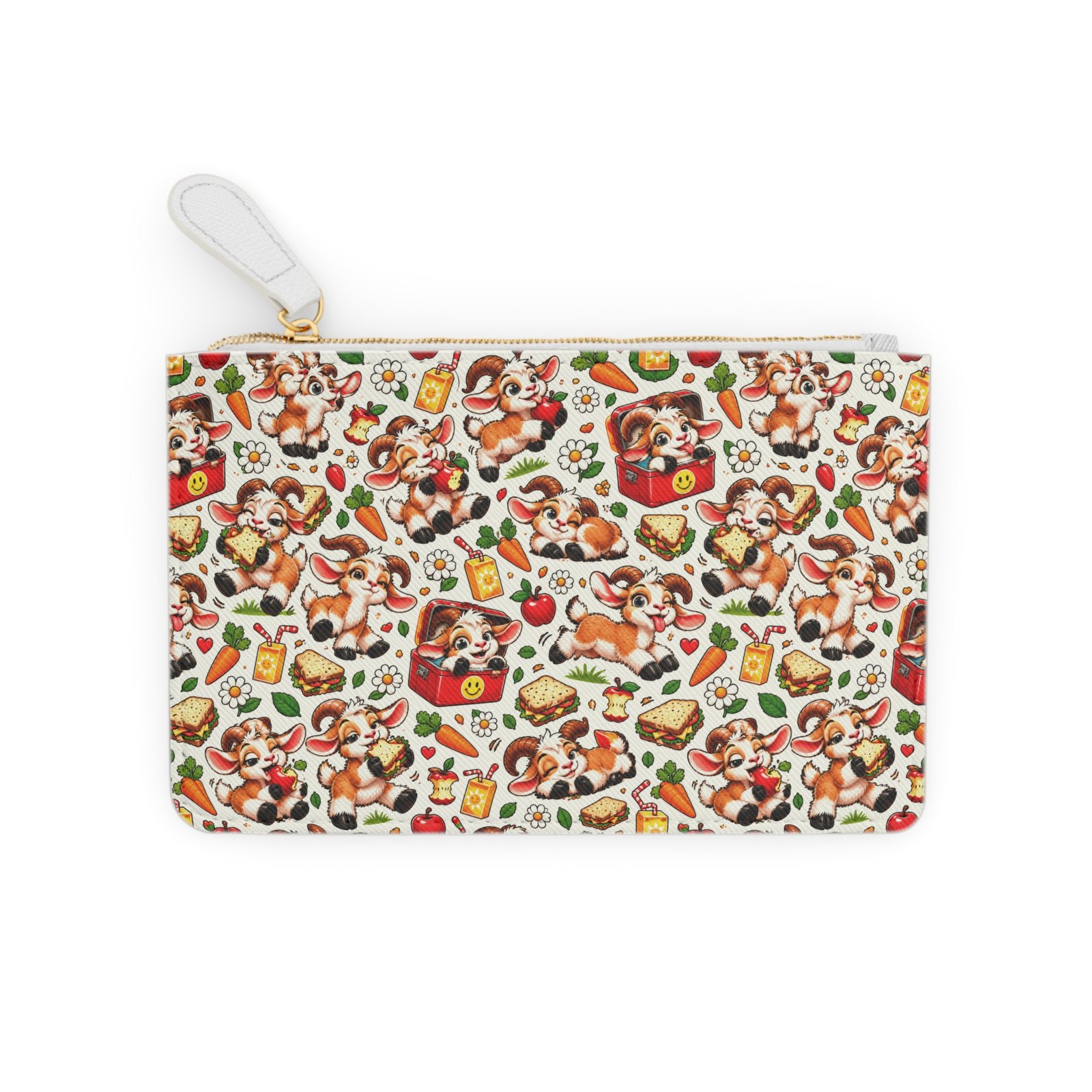 Goat Lunch Pattern Mini Clutch Bag, Funny Goat Zip Purse Makeup Bag, Snack Lover Gift, Gift for Her - Image 2