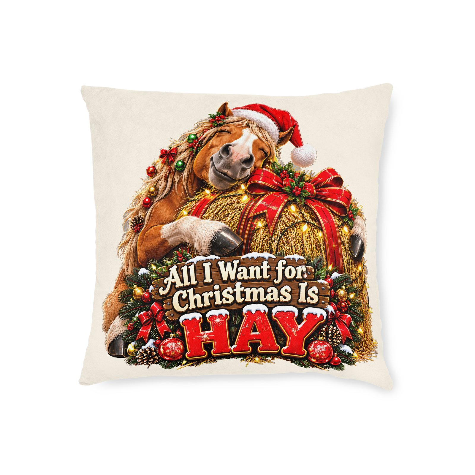 All I Want For Christmas Is Hay Horse Cushion, Funny Horse Throw Pillow, Festive Home Decor, Christmas Gift, Horse Lover Gift - Image 4