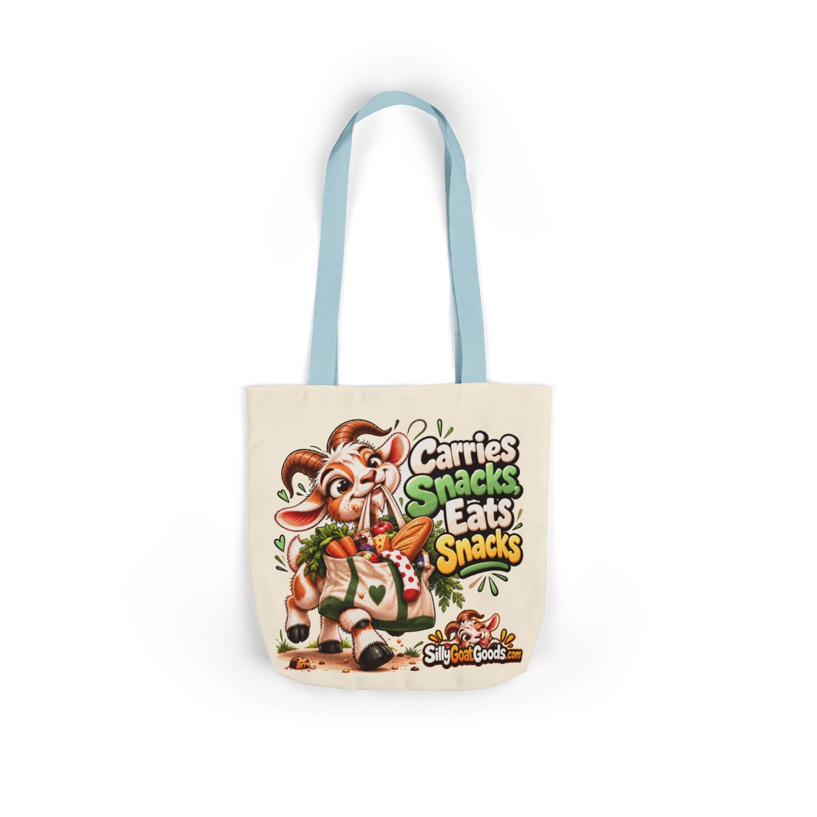 Carries Snacks, Eats Snacks Canvas Tote Bag, Funny Goat Coloured Strap Tote, Snack Lover Gift, Gift for Her - Image 6