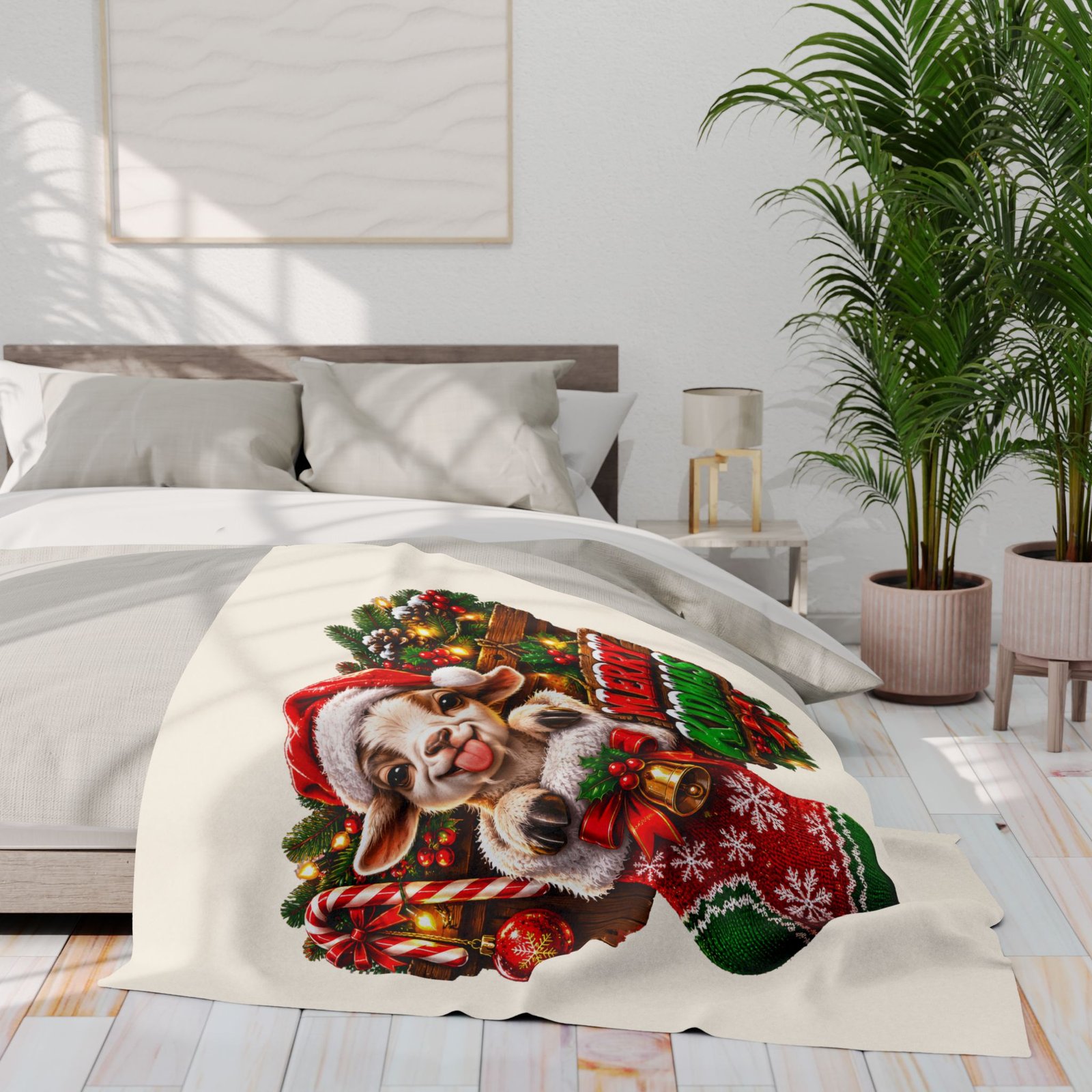 Merry Kidmas Christmas Blanket, Funny Goat Fleece Throw, Festive Sofa Blanket, Christmas Gift, Goat Lover Gift - Image 11