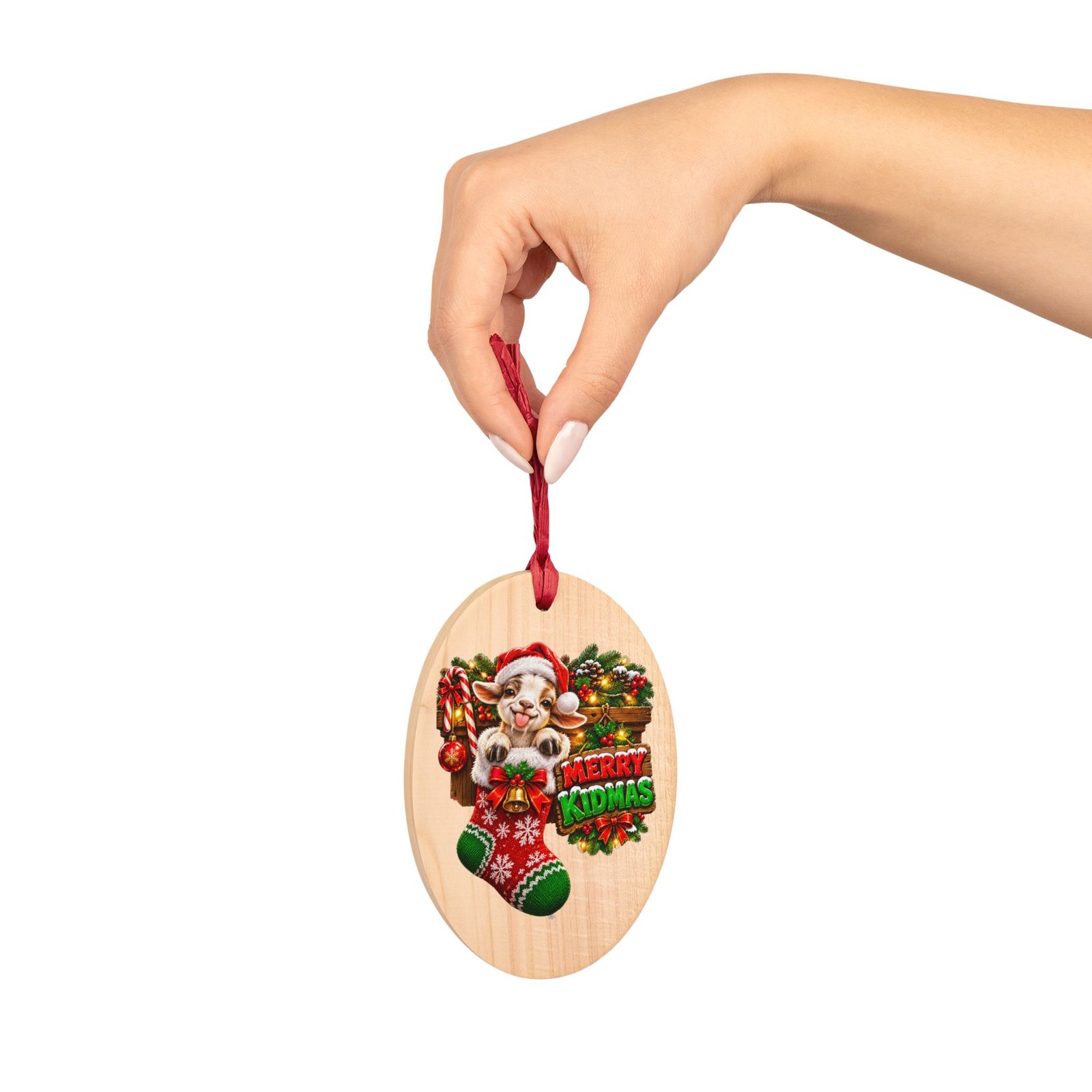 Merry Kidmas Wooden Ornament, Funny Baby Goat Christmas Decoration, Goat Lover Gift, Rustic Tree Ornament, Stocking Filler - Image 5