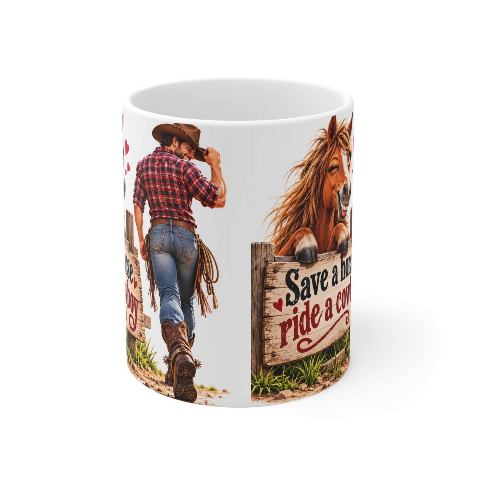 Save a Horse Ride a Cowboy Mug, Funny Rude Horse Coffee Mug, Cheeky Cowgirl Gift, Equestrian Gift for Her, Horse Lover Mug 11oz - Image 2