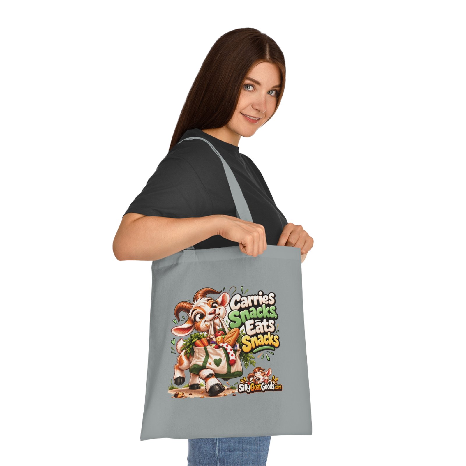 Carries Snacks, Eats Snacks Tote Bag, Funny Goat Cotton Shopping Bag, Snack Lover Gift, Gift for Her - Image 5
