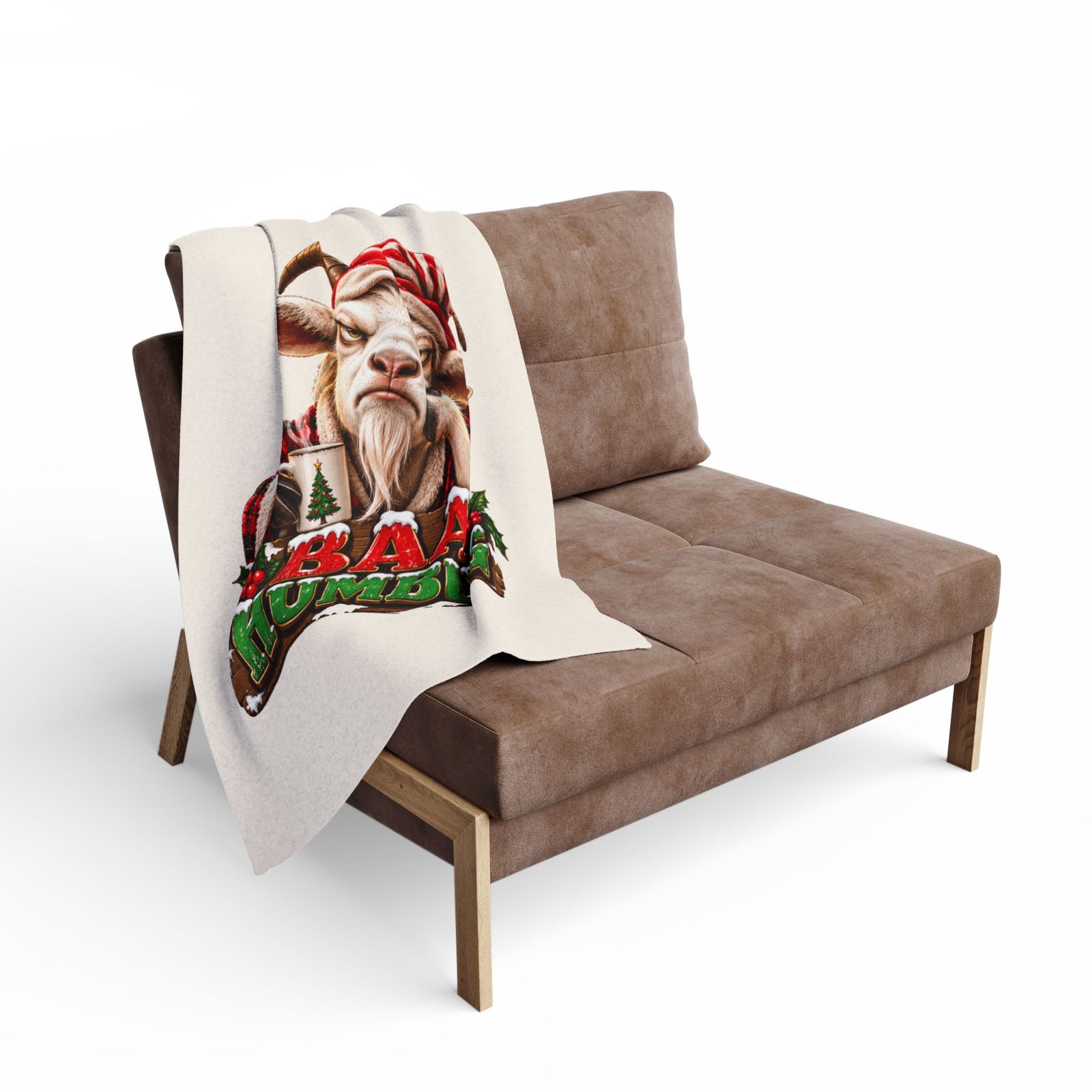 Baa Humbug Christmas Blanket, Funny Goat Fleece Throw, Festive Sofa Blanket, Christmas Gift, Goat Lover Gift - Image 4
