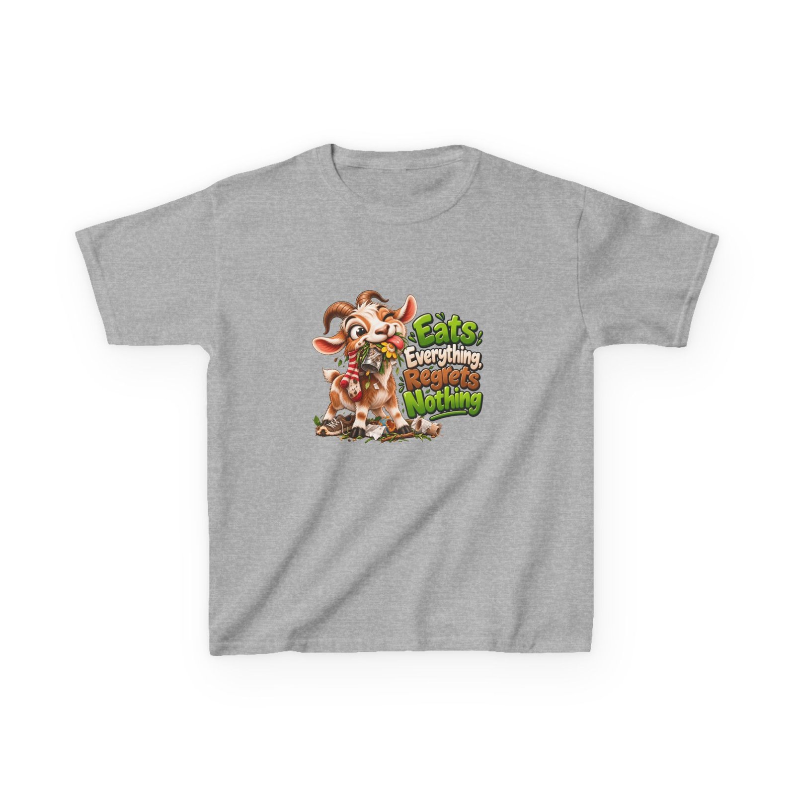 Eats Everything Regrets Nothing Kids T-Shirt, Funny Goat Kids Tee, Cheeky Children's Shirt, Kids Birthday Gift, Girls Boys Funny Tee - Image 2