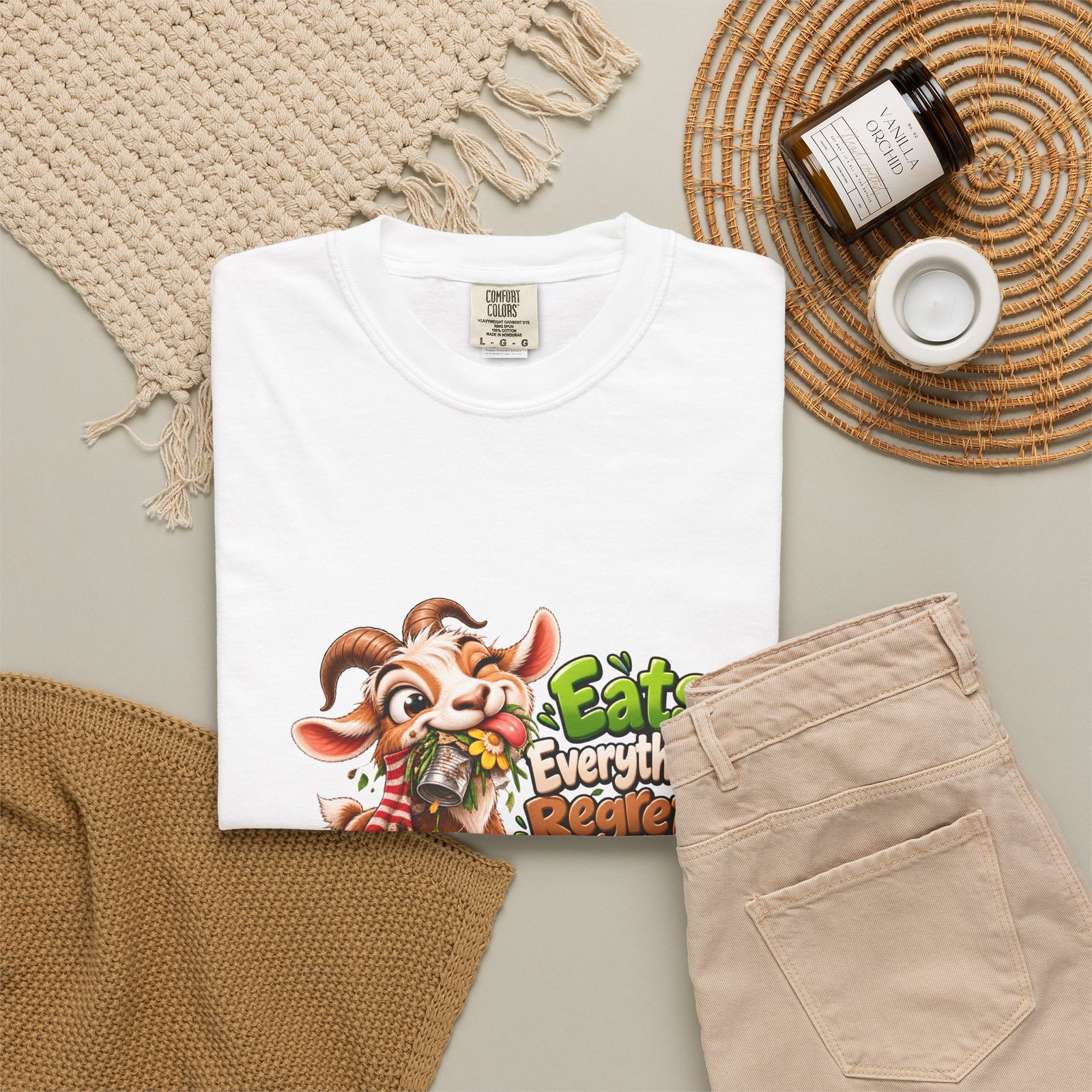 Eats Everything Regrets Nothing T-Shirt, Funny Goat Shirt, Foodie Tee, Goat Lover Gift, Funny Food Shirt, Gift for Him or Her - Image 4