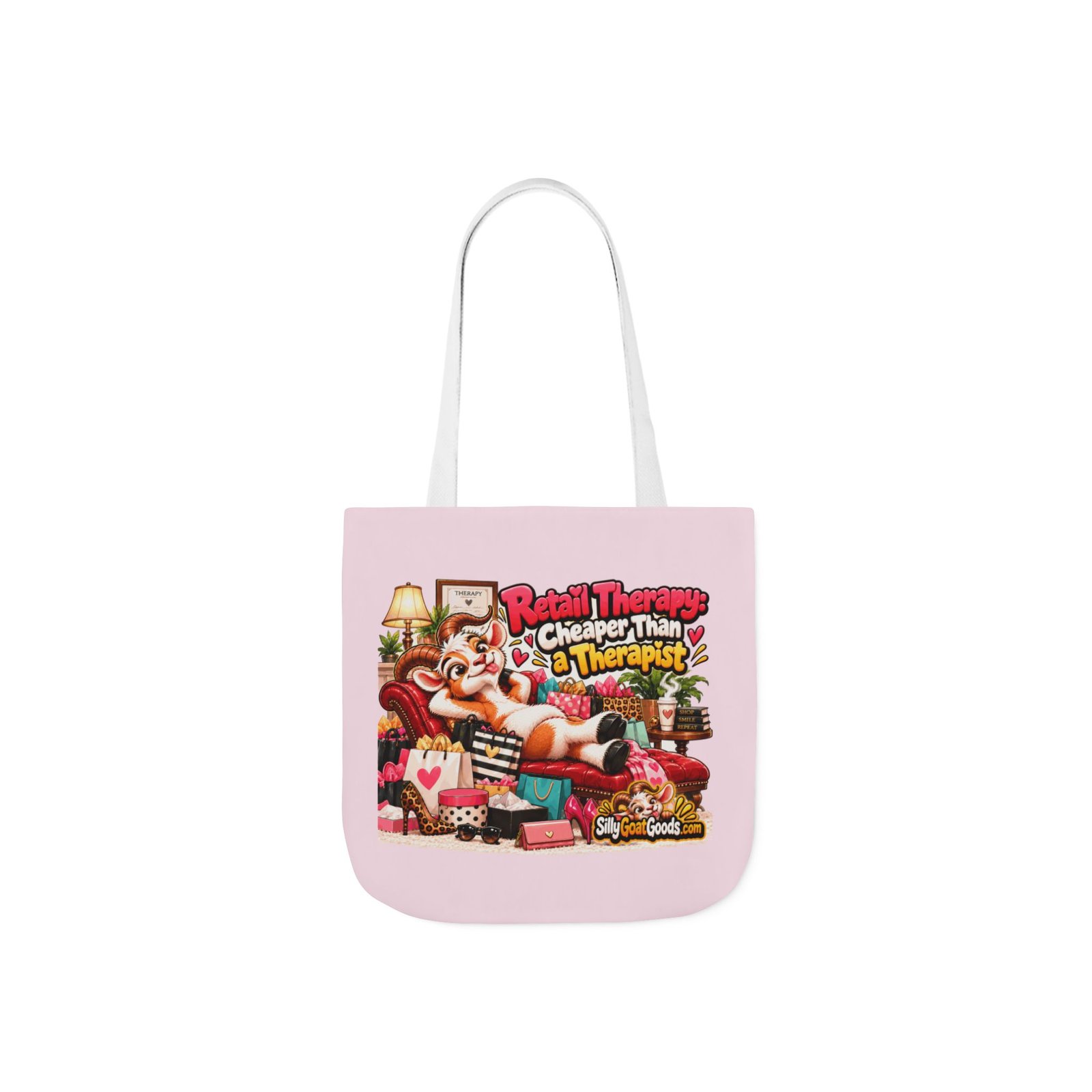 Retail Therapy: Cheaper Than a Therapist Canvas Tote Bag, Funny Goat Coloured Strap Tote, Shopaholic Gift, Gift for Her - Image 9