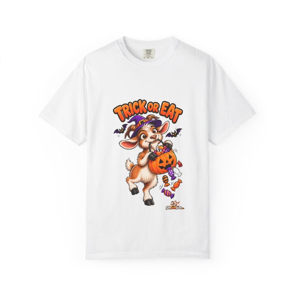 Trick or Eat Funny Goat Halloween T-Shirt, Goat Lover Gift, Family Matching Halloween Tee, Comfort Colors Shirt for Him or Her